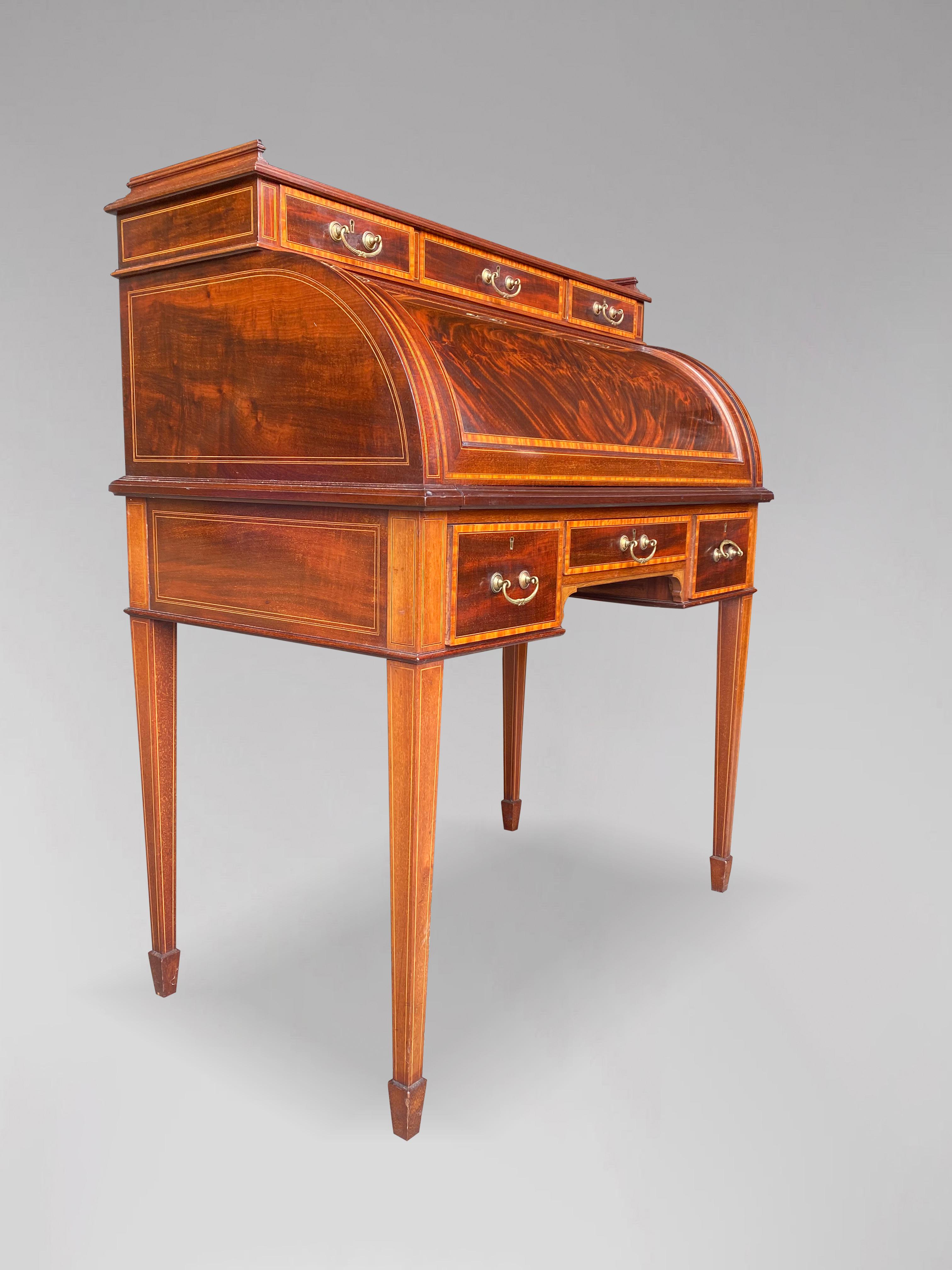 Hand-Crafted Edwardian Period Mahogany Cylinder Desk by Maple & Co
