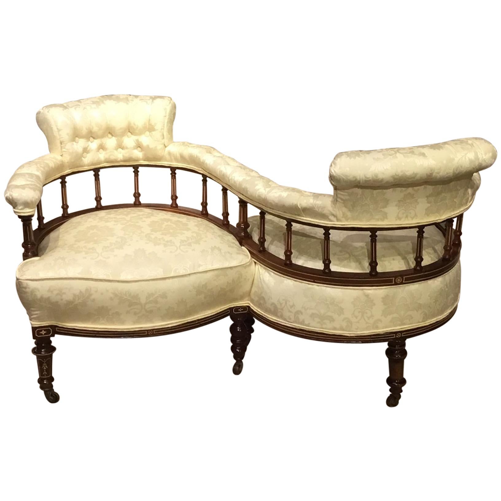 Edwardian Period Mahogany Inlaid Antique Love Seat For Sale