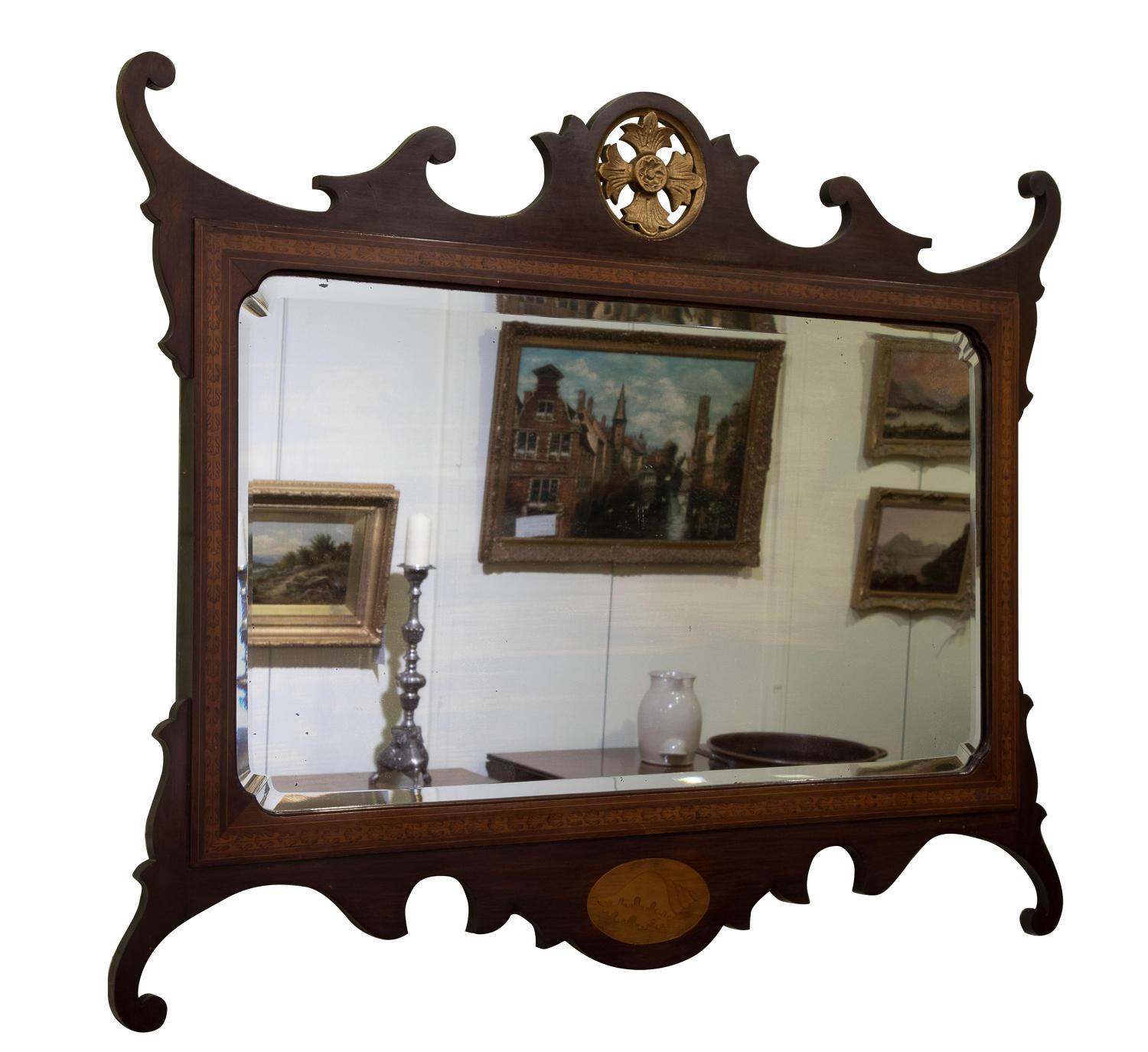 Edwardian Period Mahogany and Inlaid Wall Mirror, circa 1910 In Good Condition In Salisbury, GB