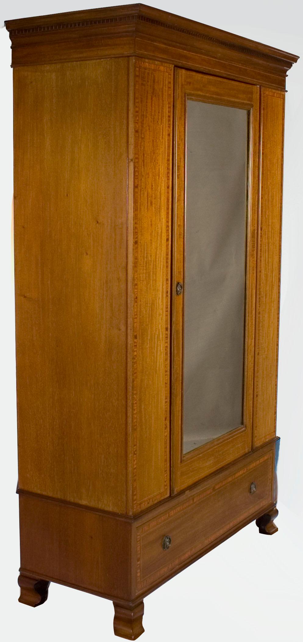 Edwardian Period Mirror Door Wardrobe Armoire Closet In Distressed Condition For Sale In Atlanta, GA