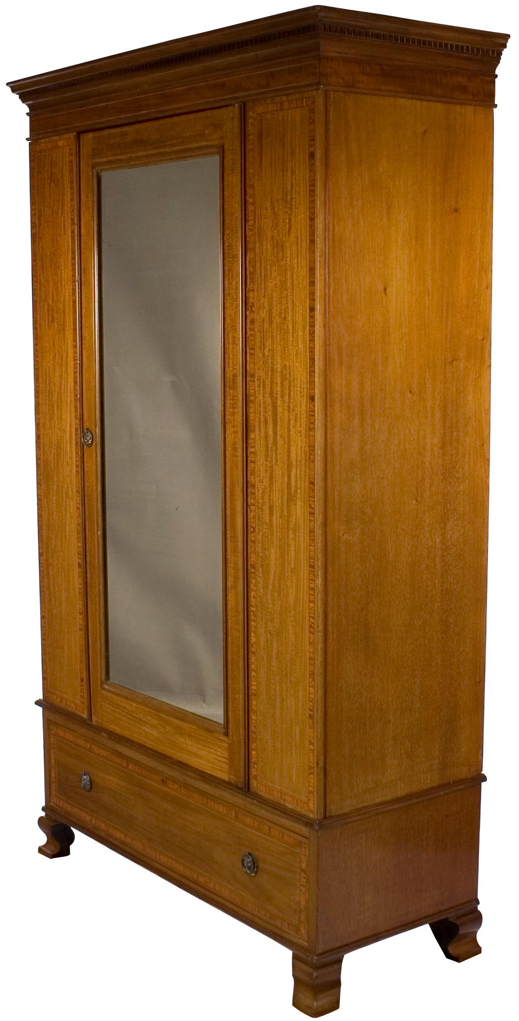 Early 20th Century Edwardian Period Mirror Door Wardrobe Armoire Closet For Sale