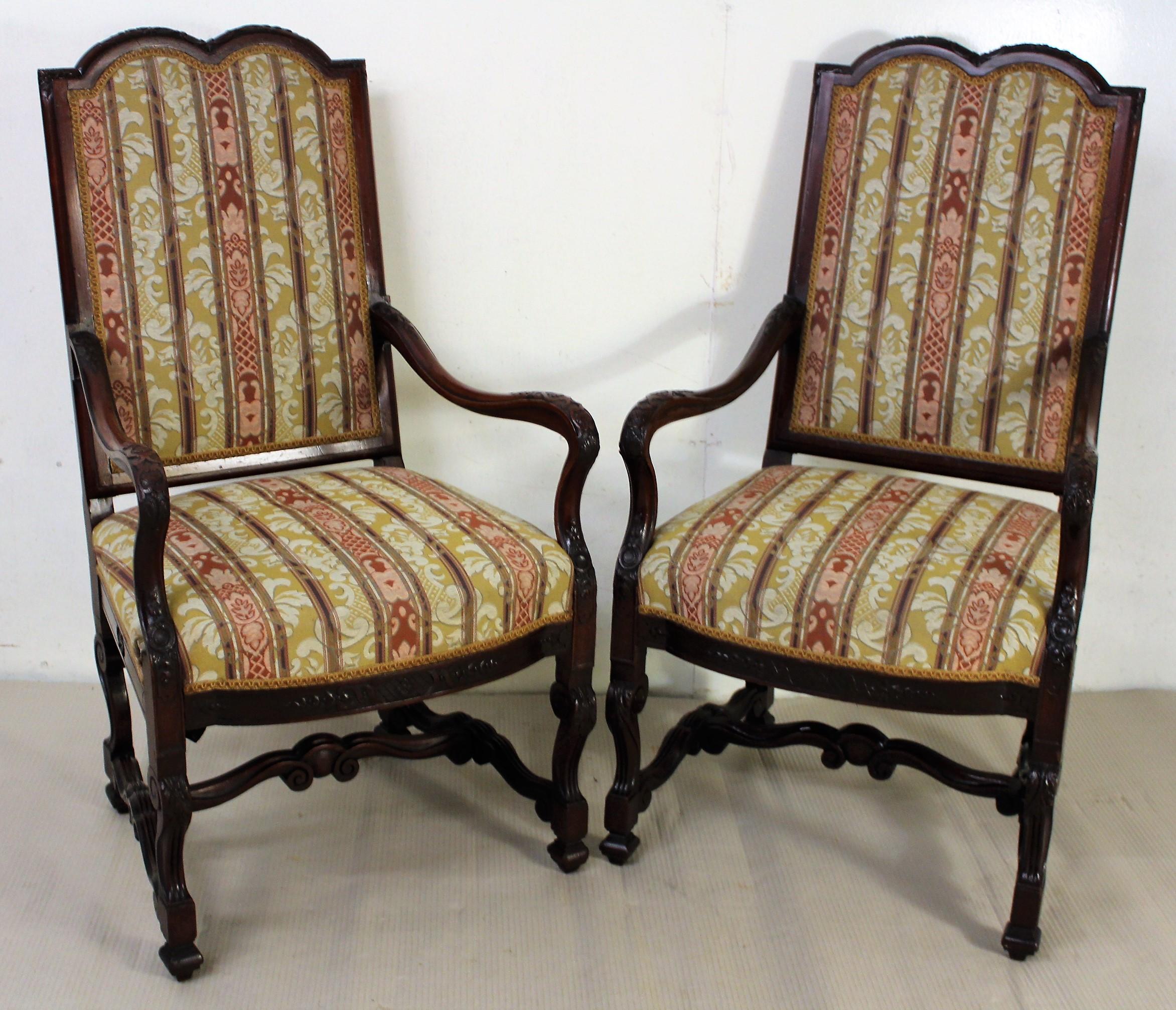 Edwardian Period Pair of Carved Mahogany Upholstered Armchairs 6