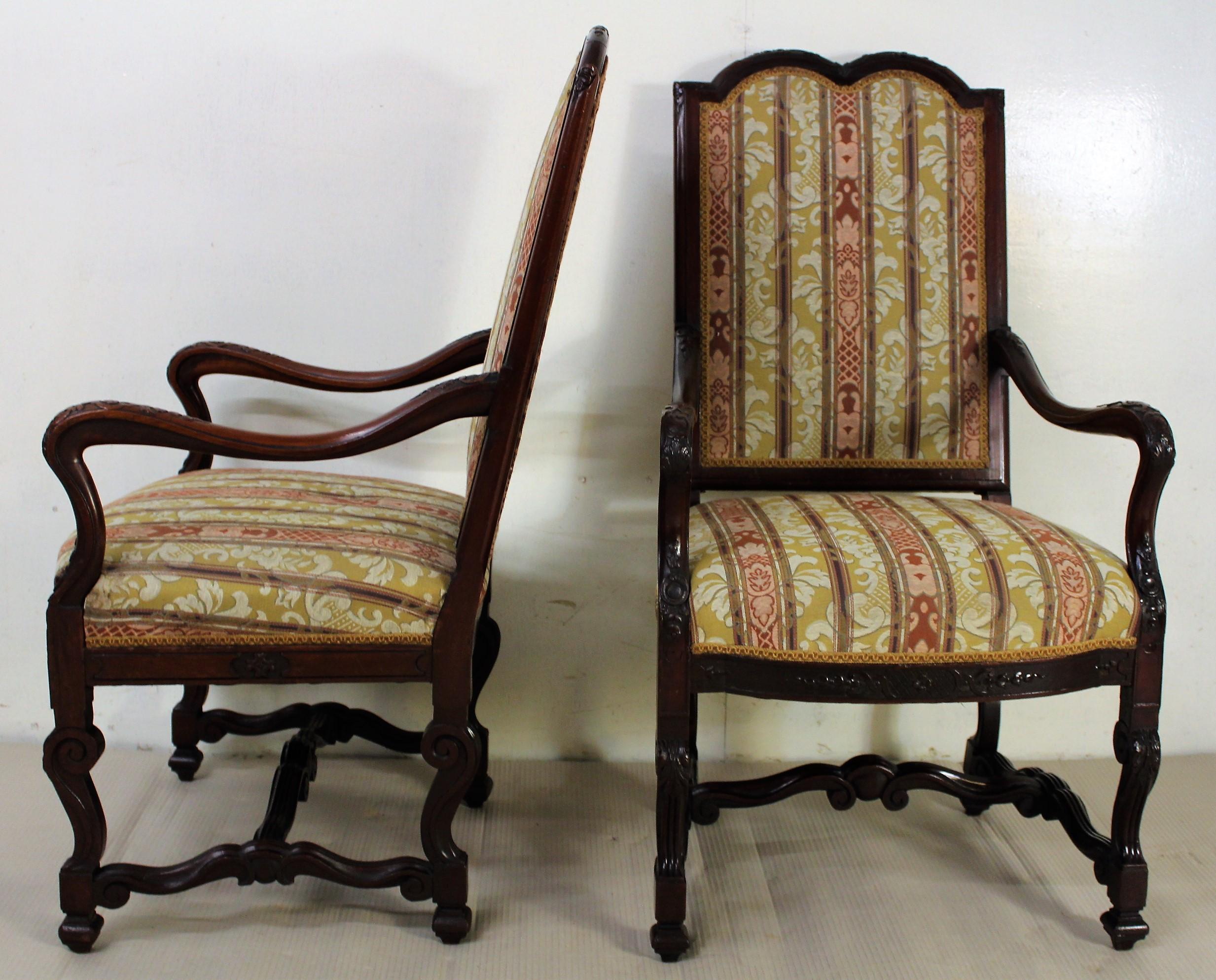 Edwardian Period Pair of Carved Mahogany Upholstered Armchairs 7
