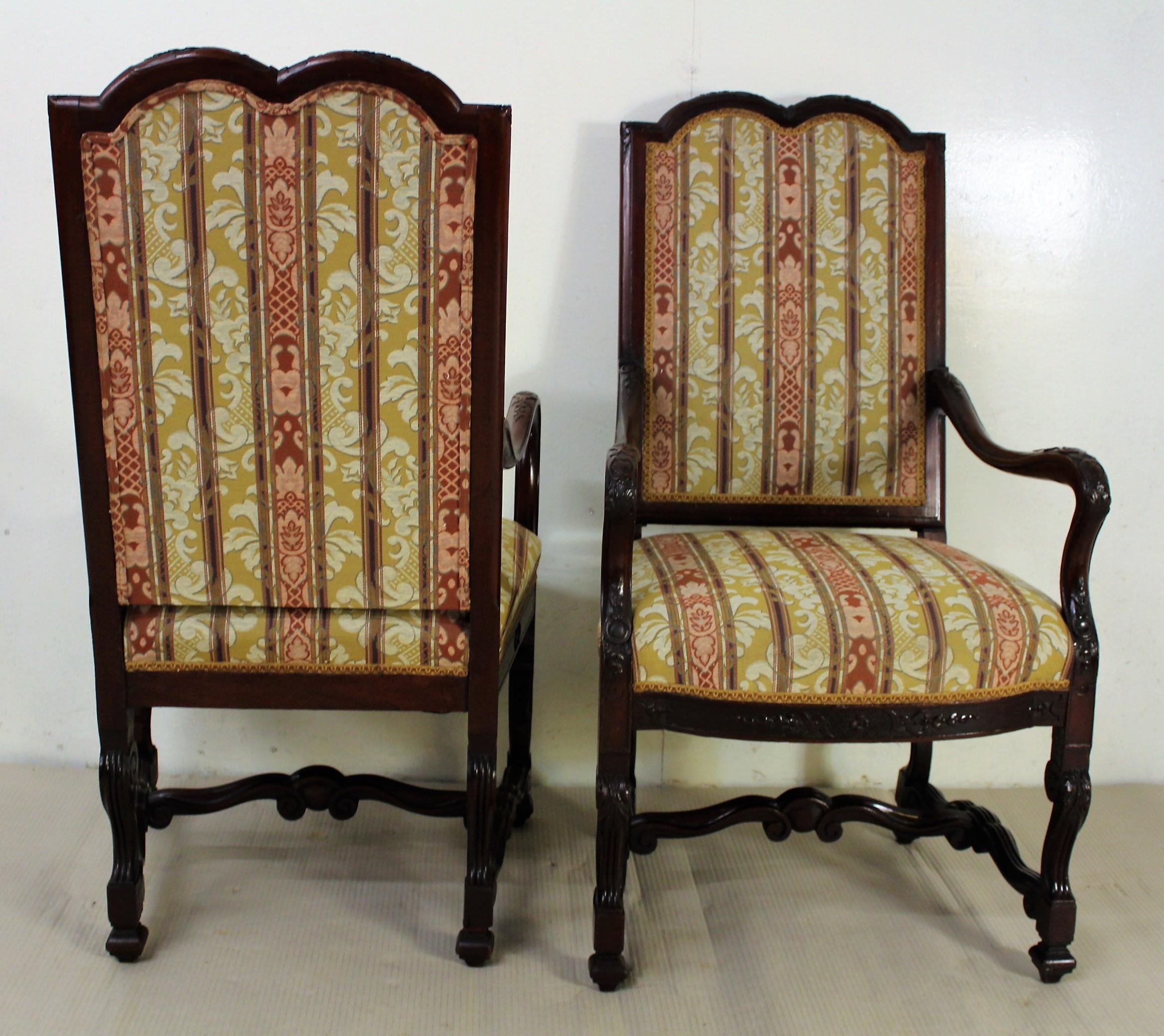 Edwardian Period Pair of Carved Mahogany Upholstered Armchairs 8