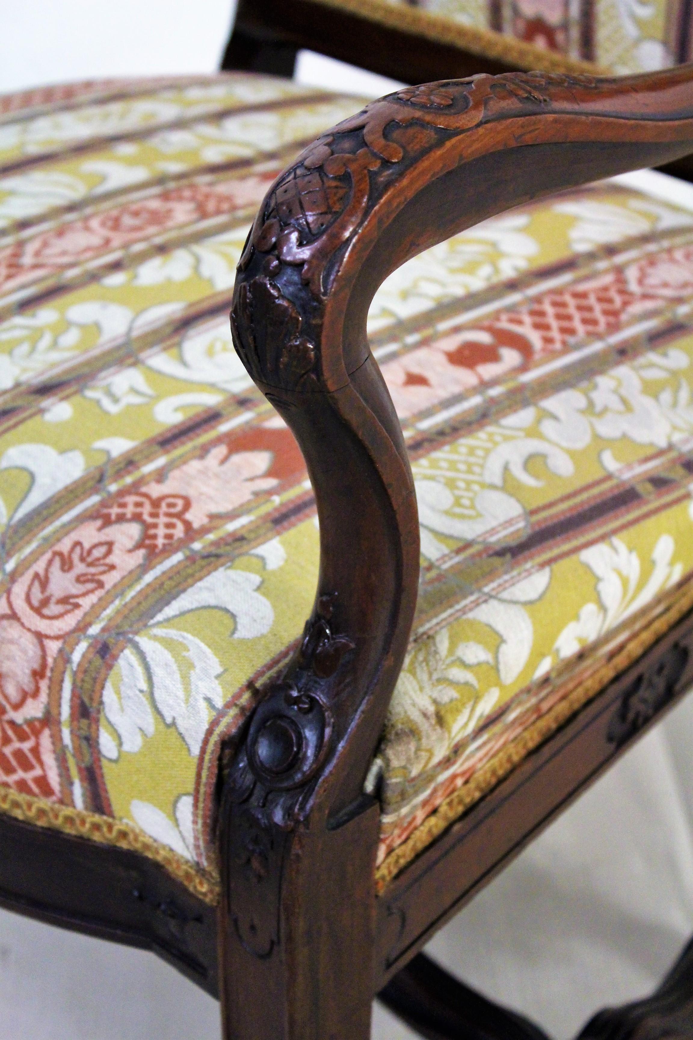 Edwardian Period Pair of Carved Mahogany Upholstered Armchairs 3