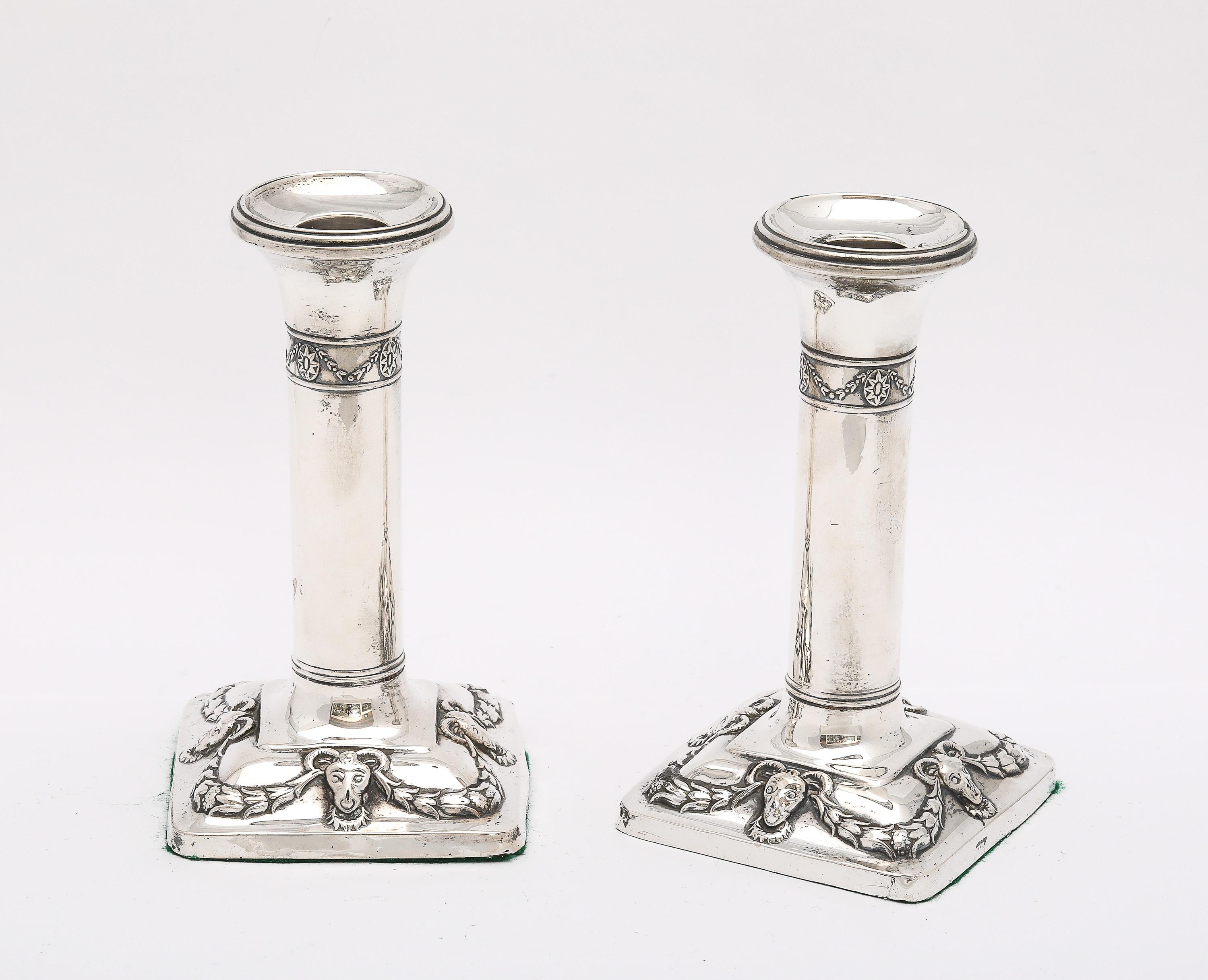 English Edwardian Period  Pair of Sterling Silver Neoclassical-Style Candlesticks