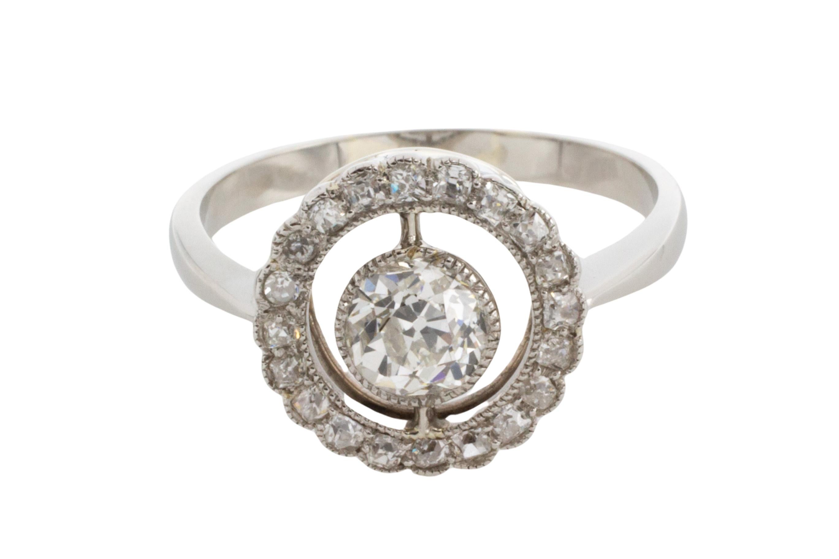 Edwardian period platinum target ring with old cut diamonds For Sale 2