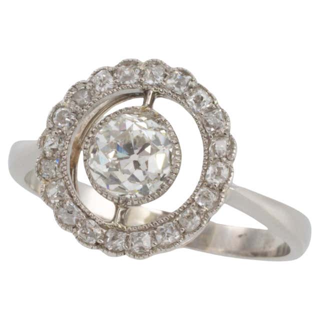 Edwardian European Cut Diamond and Emerald Target Style Ring in ...