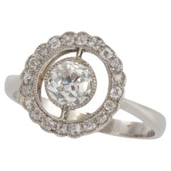 Edwardian period platinum target ring with old cut diamonds
