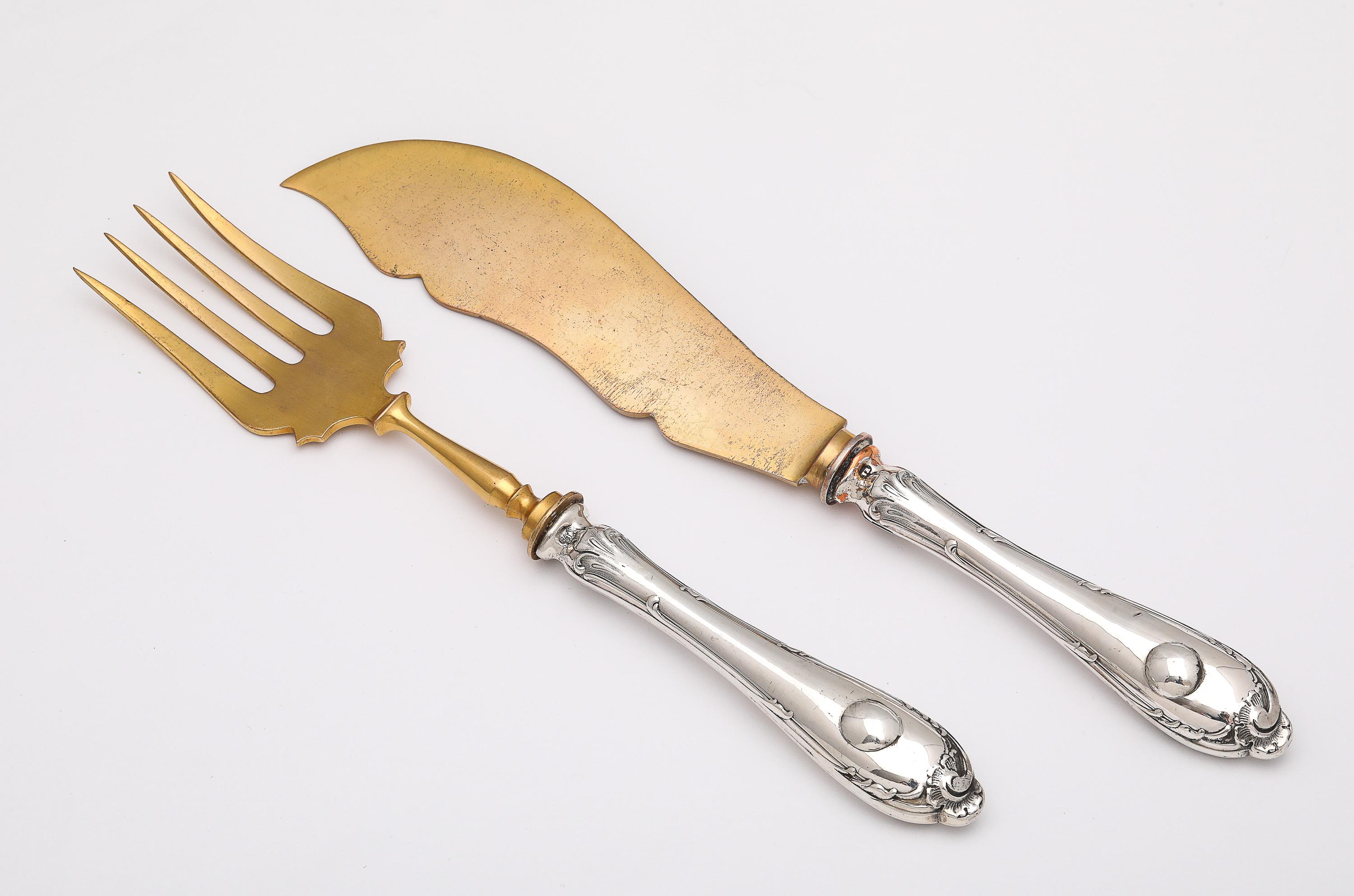 European Edwardian Period Russian Silver (.840)- Mounted Fish Serving Set -Service for 12 For Sale