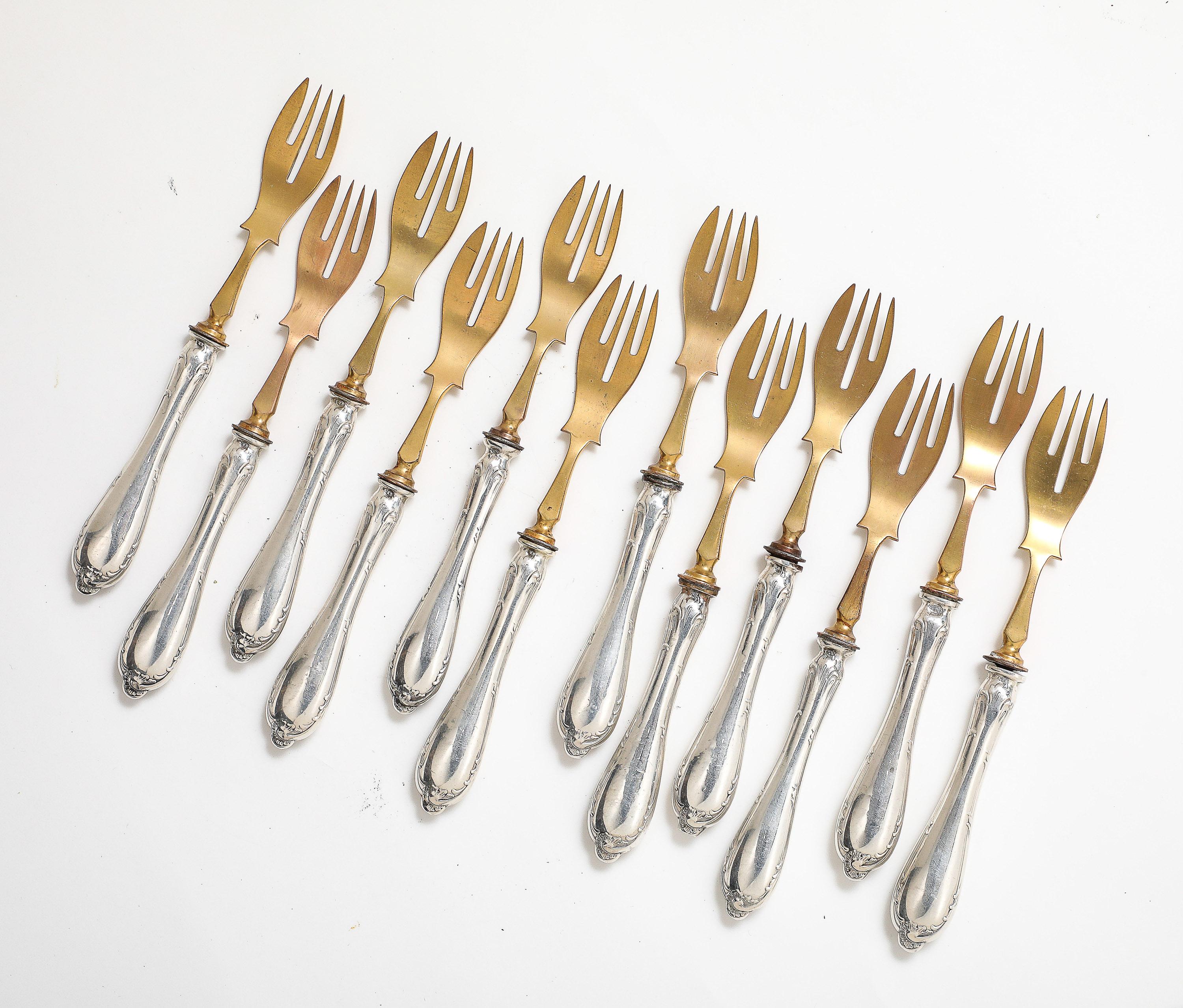 Gilt Edwardian Period Russian Silver (.840)- Mounted Fish Serving Set -Service for 12 For Sale
