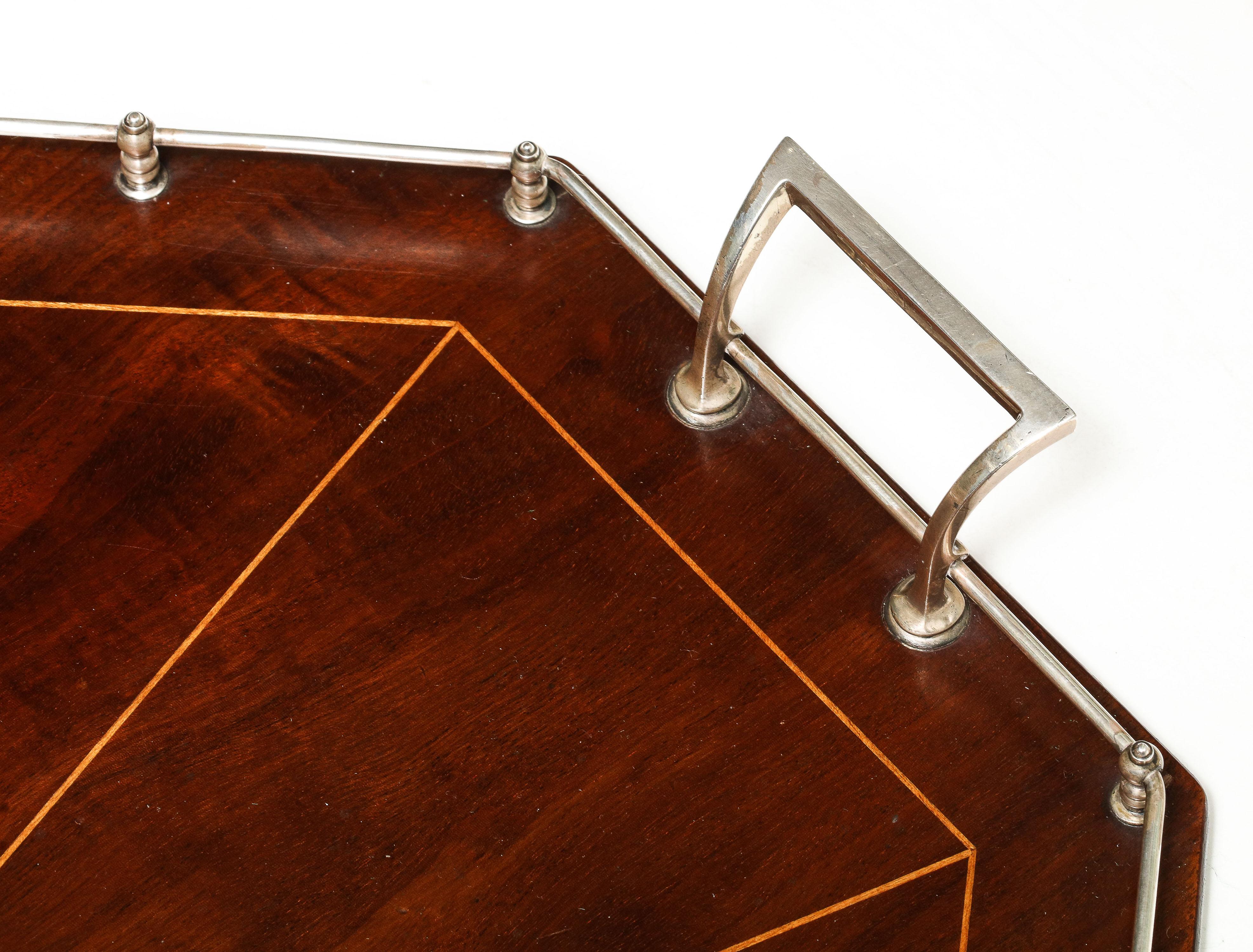 Marqueterie Plateau de galerie d'époque édouardienne de style Sheraton monté sur argent sterling en vente