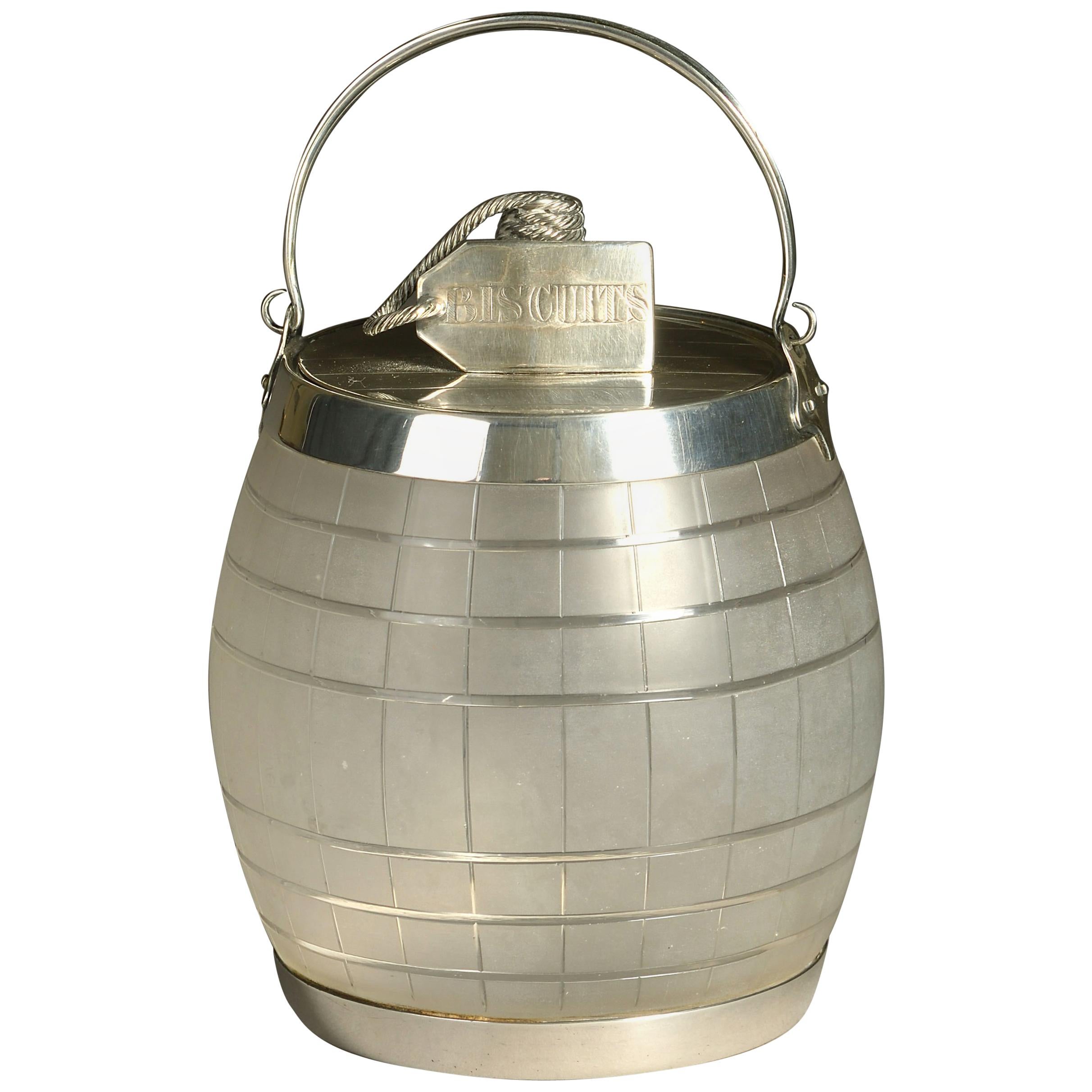 Edwardian Period Silver Plated and Glass Biscuit Barrel