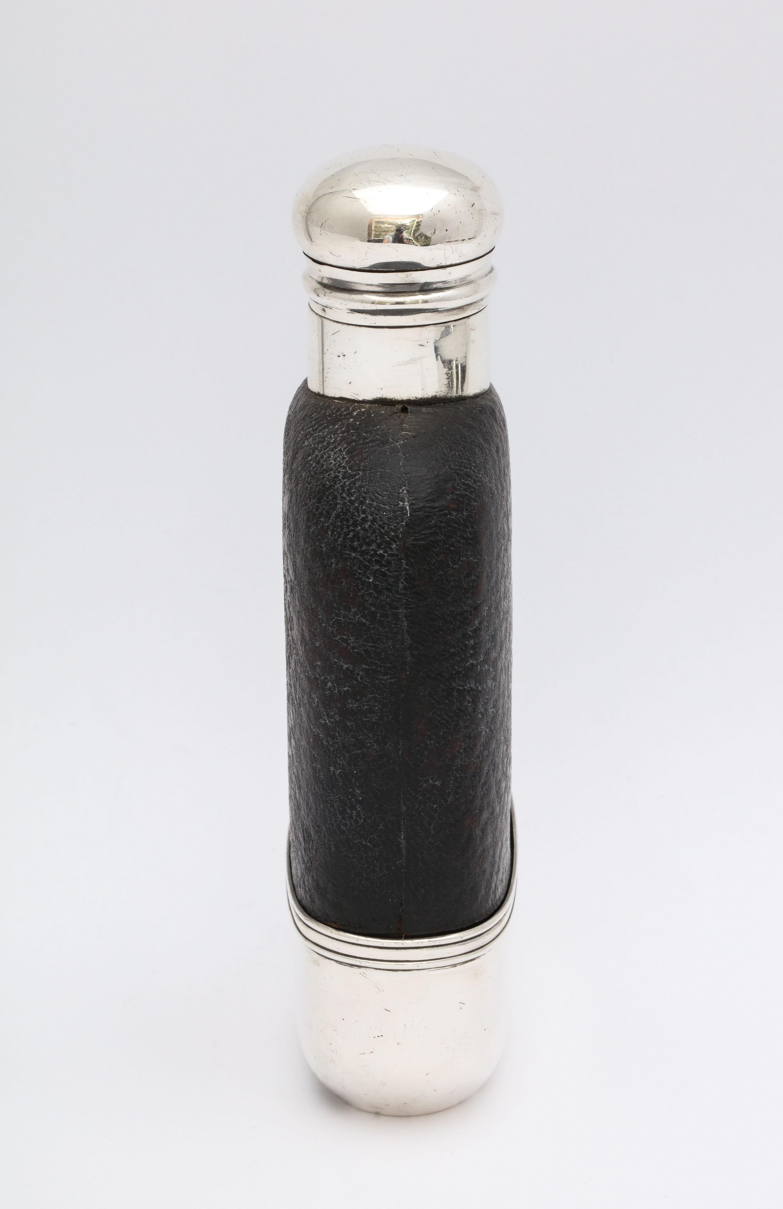 Edwardian Period Sterling Silver and Leather, Mounted Glass Flask 2