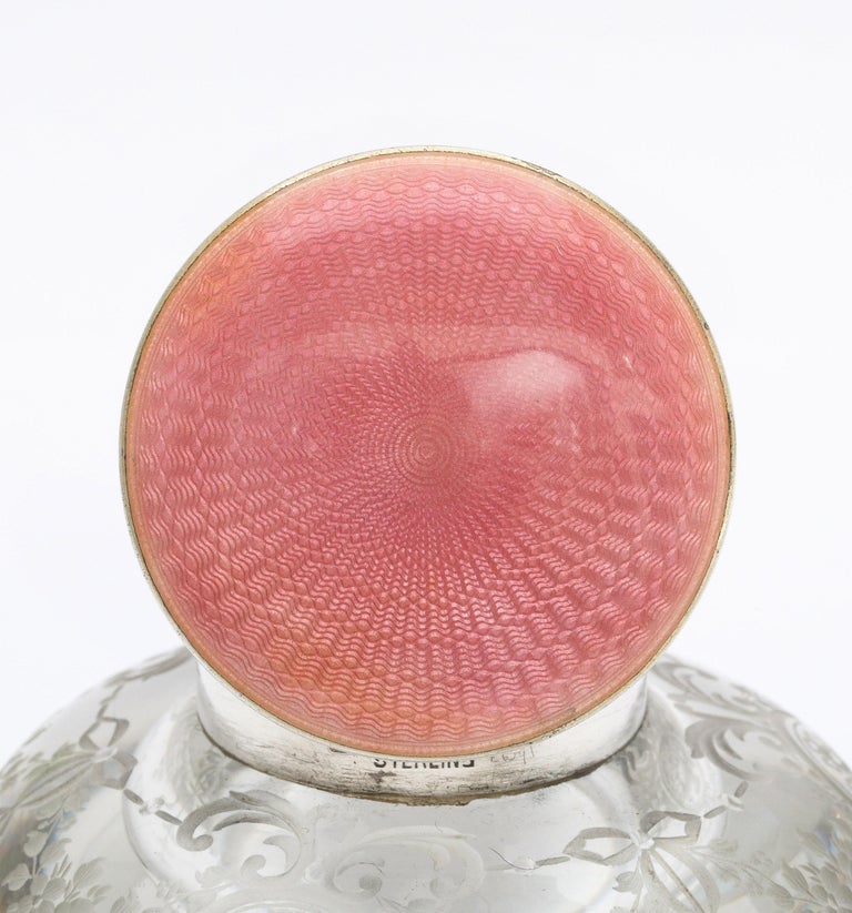 Edwardian Period Sterling Silver and Pink Enamel-Mounted Crystal ...