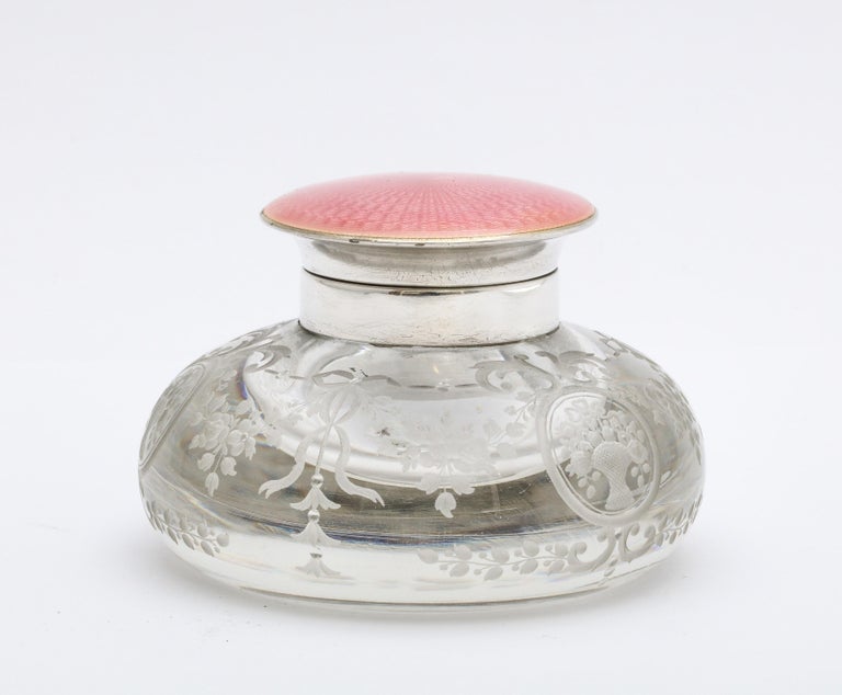 Edwardian Period Sterling Silver and Pink Enamel-Mounted Crystal ...
