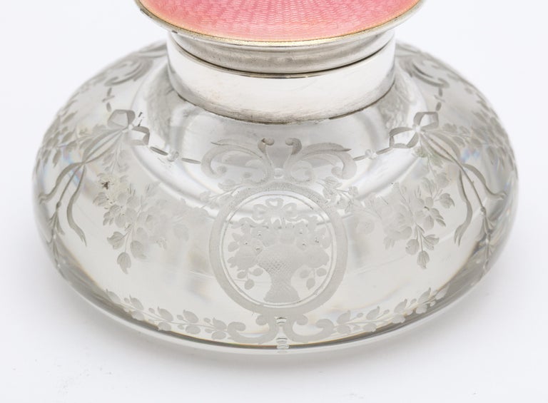 Edwardian Period Sterling Silver and Pink Enamel-Mounted Crystal ...
