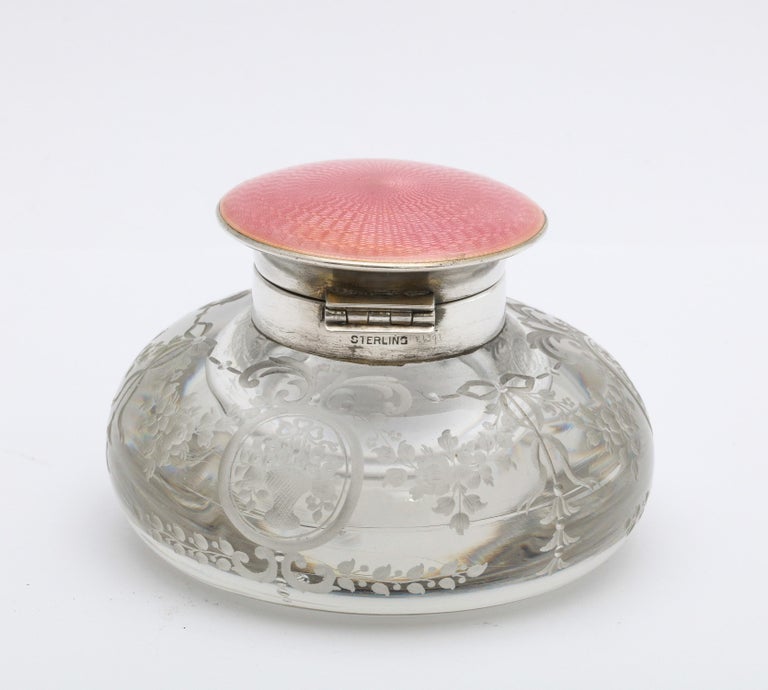 Edwardian Period Sterling Silver and Pink Enamel-Mounted Crystal ...