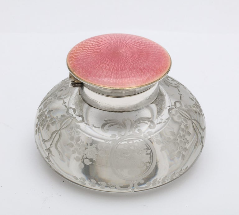 Edwardian Period Sterling Silver and Pink Enamel-Mounted Crystal ...