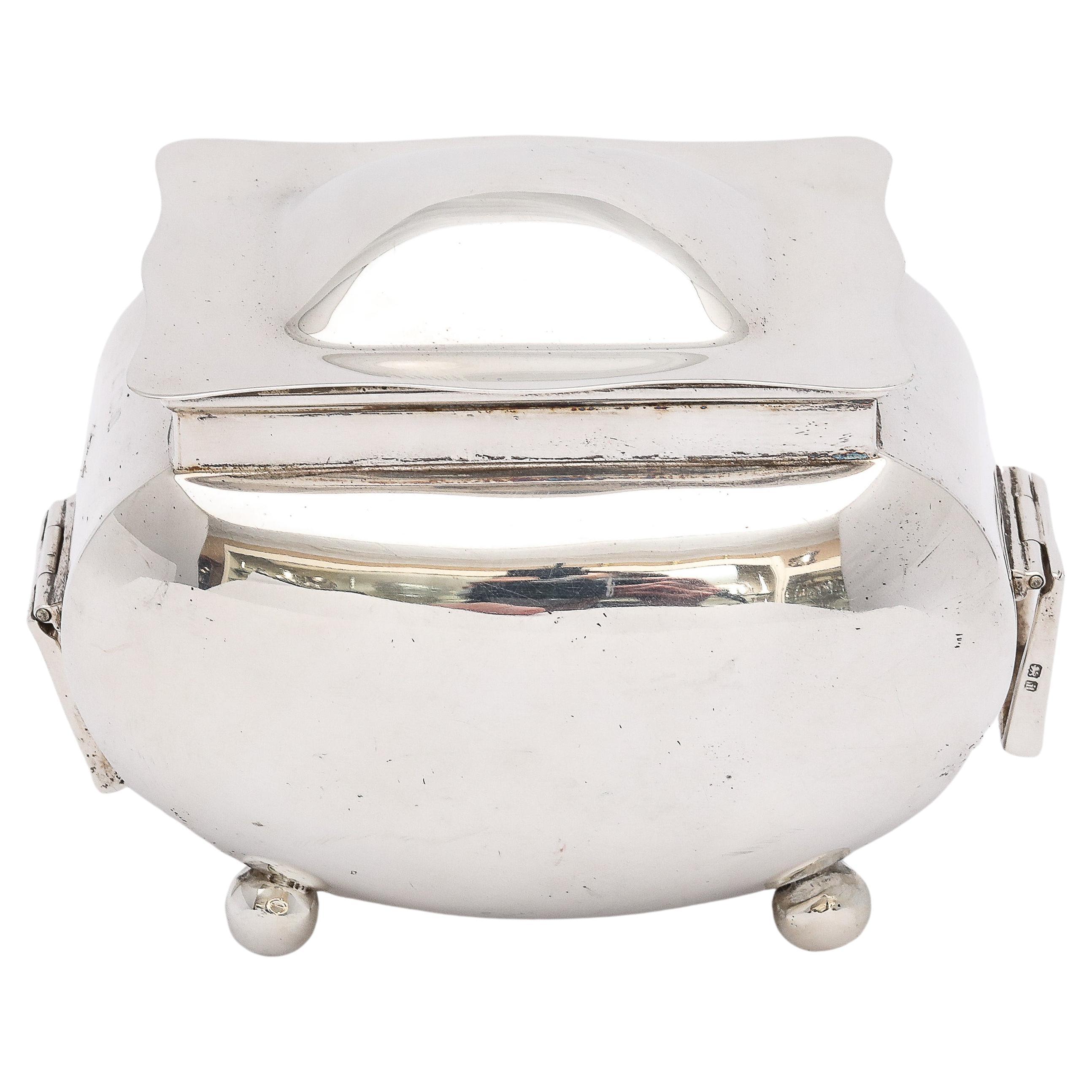 Edwardian Period Sterling Silver Ball-Footed Tea Caddy With HInged Lid For Sale