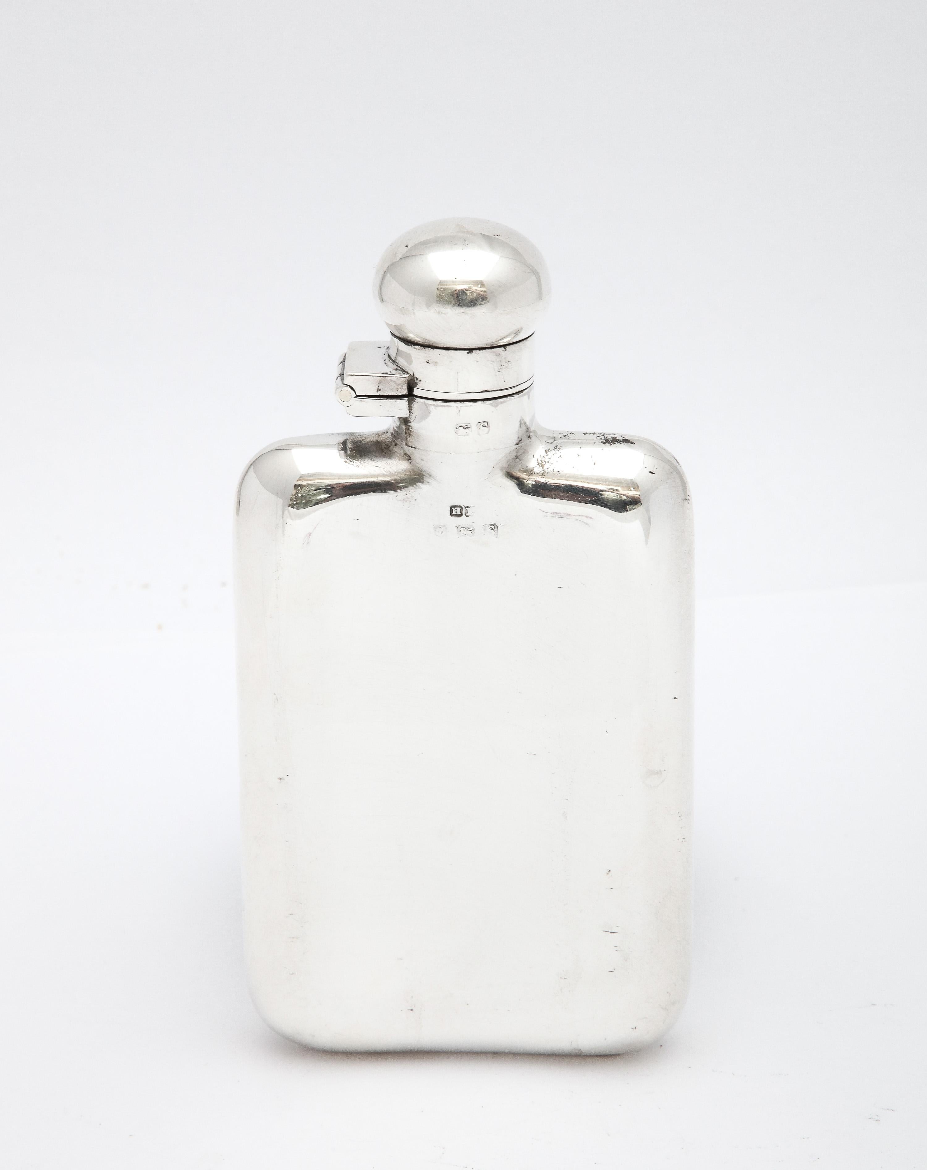 English Edwardian Period Sterling Silver Flask with Hinged Lid For Sale