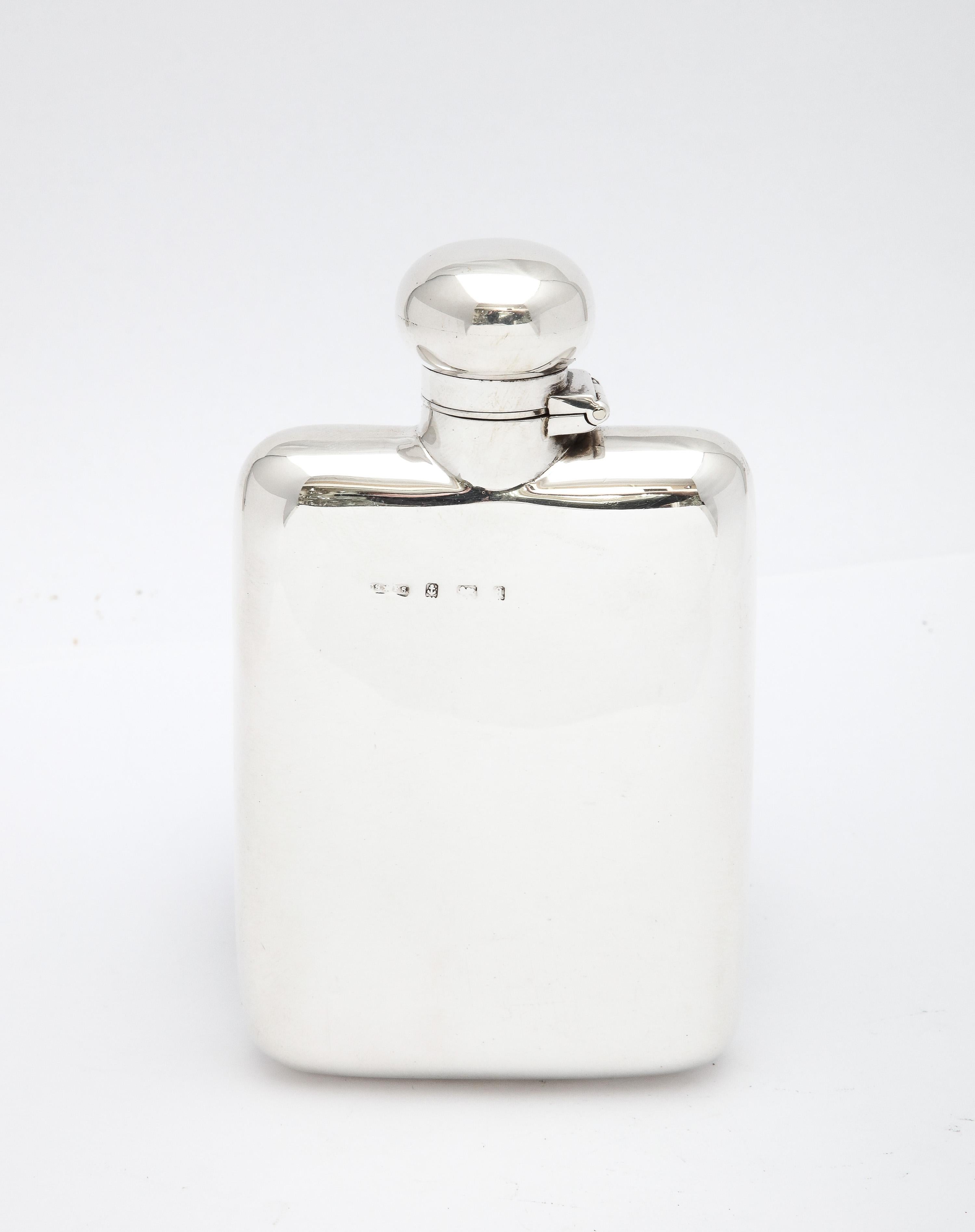 English Edwardian Period Sterling Silver Flask With Hinged Lid