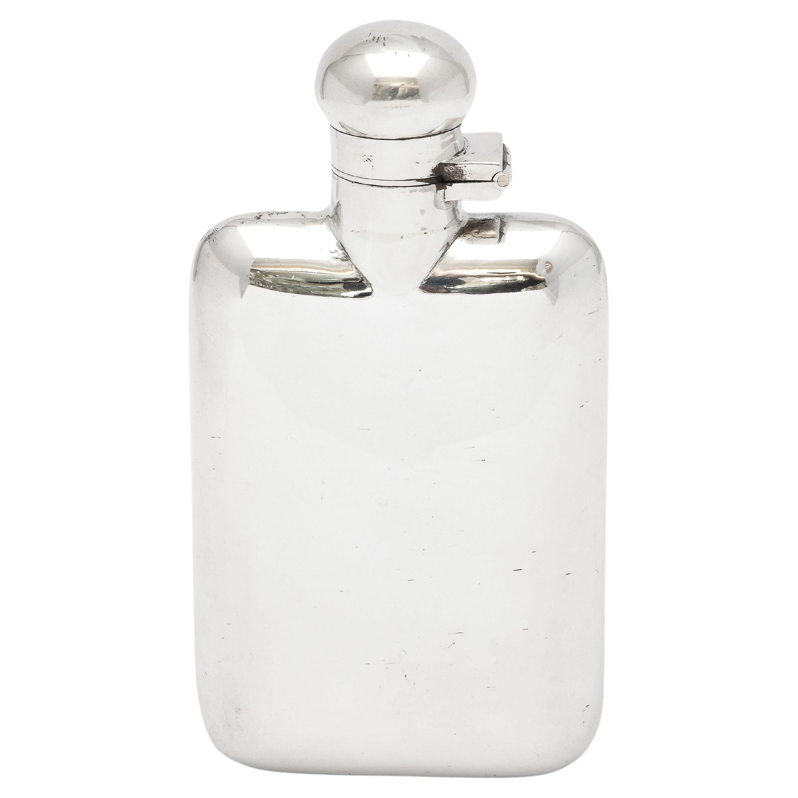 Edwardian Period Sterling Silver Flask with Hinged Lid