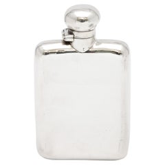 Edwardian Period Sterling Silver Flask With Hinged Lid