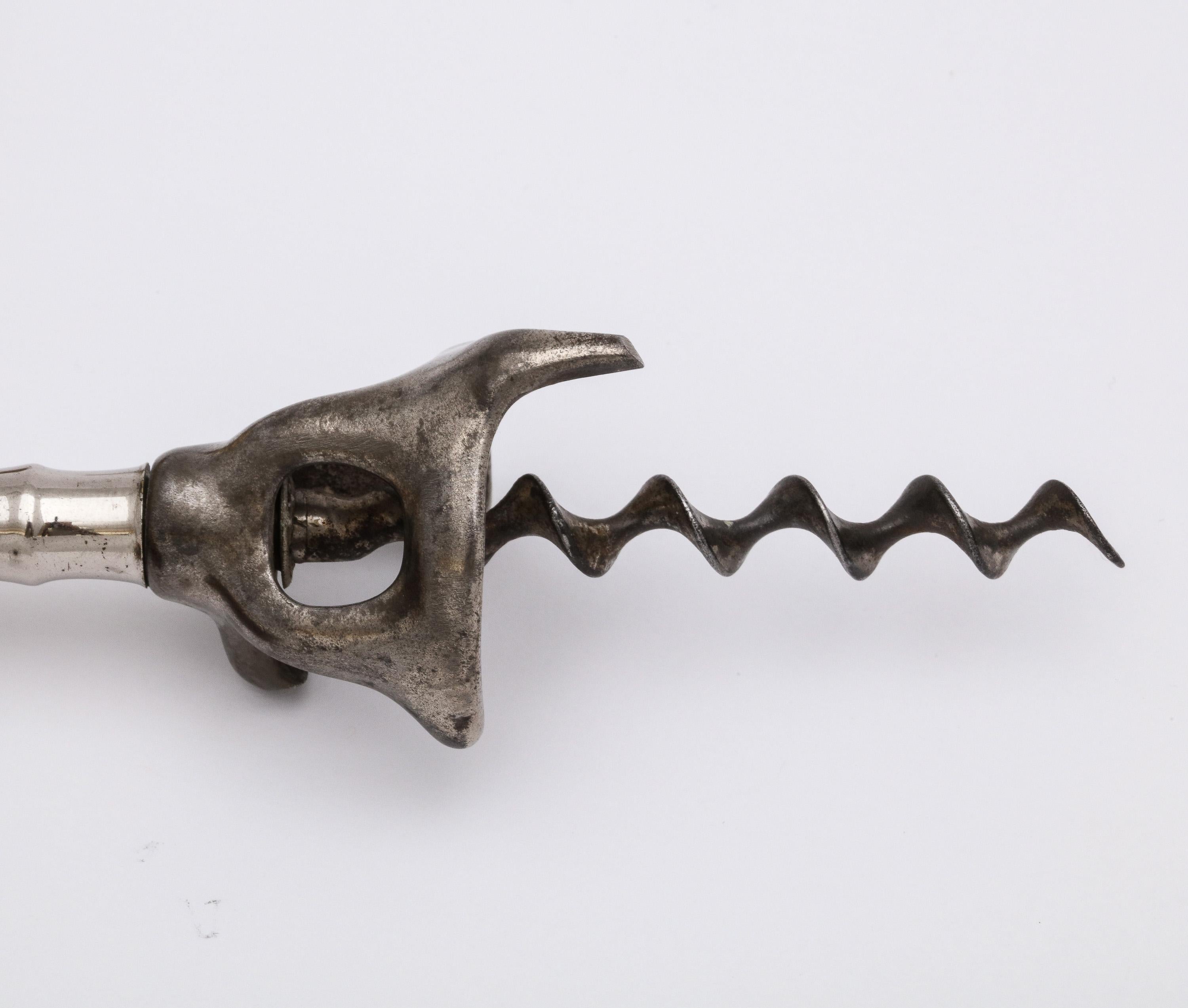 American Edwardian Period Sterling Silver-Mounted Boar's Tusk Corkscrew