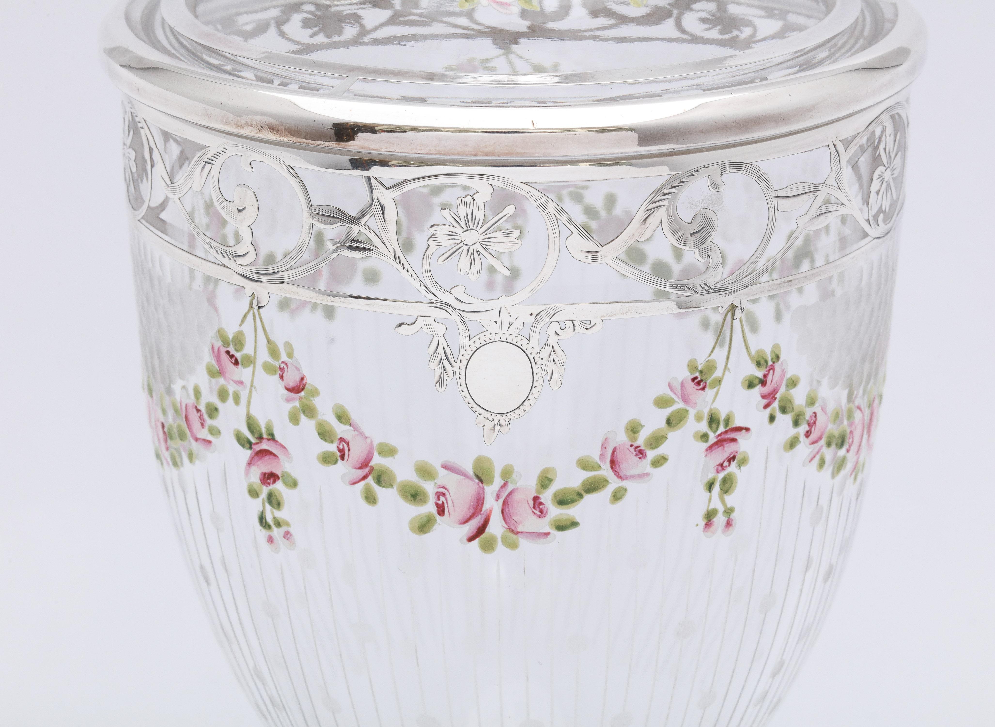 Edwardian Period Sterling Silver-Overlay and Enamel Sweetmeats Jar In Good Condition For Sale In New York, NY