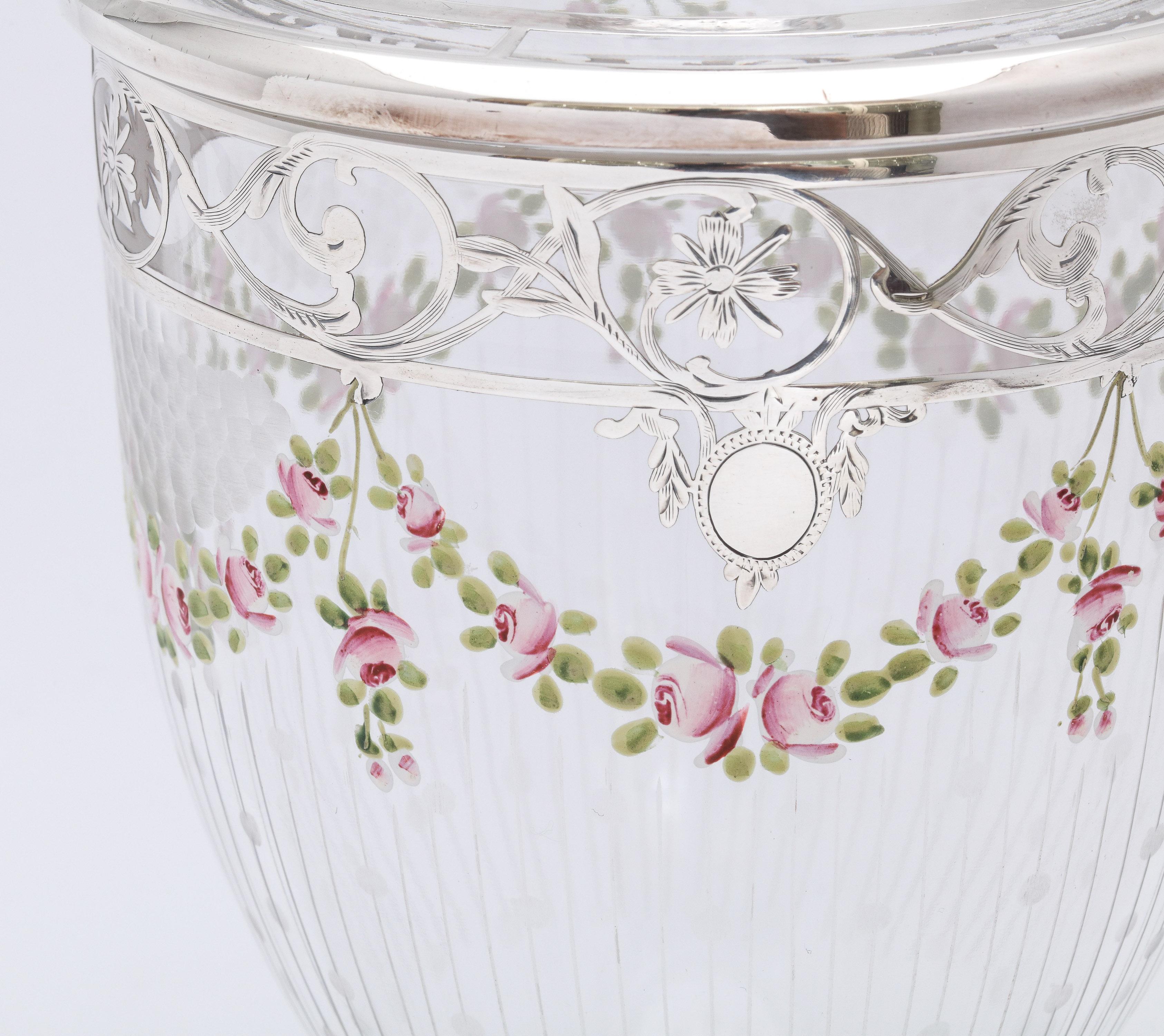 Edwardian Period Sterling Silver-Overlay and Enamel Sweetmeats Jar For Sale 2