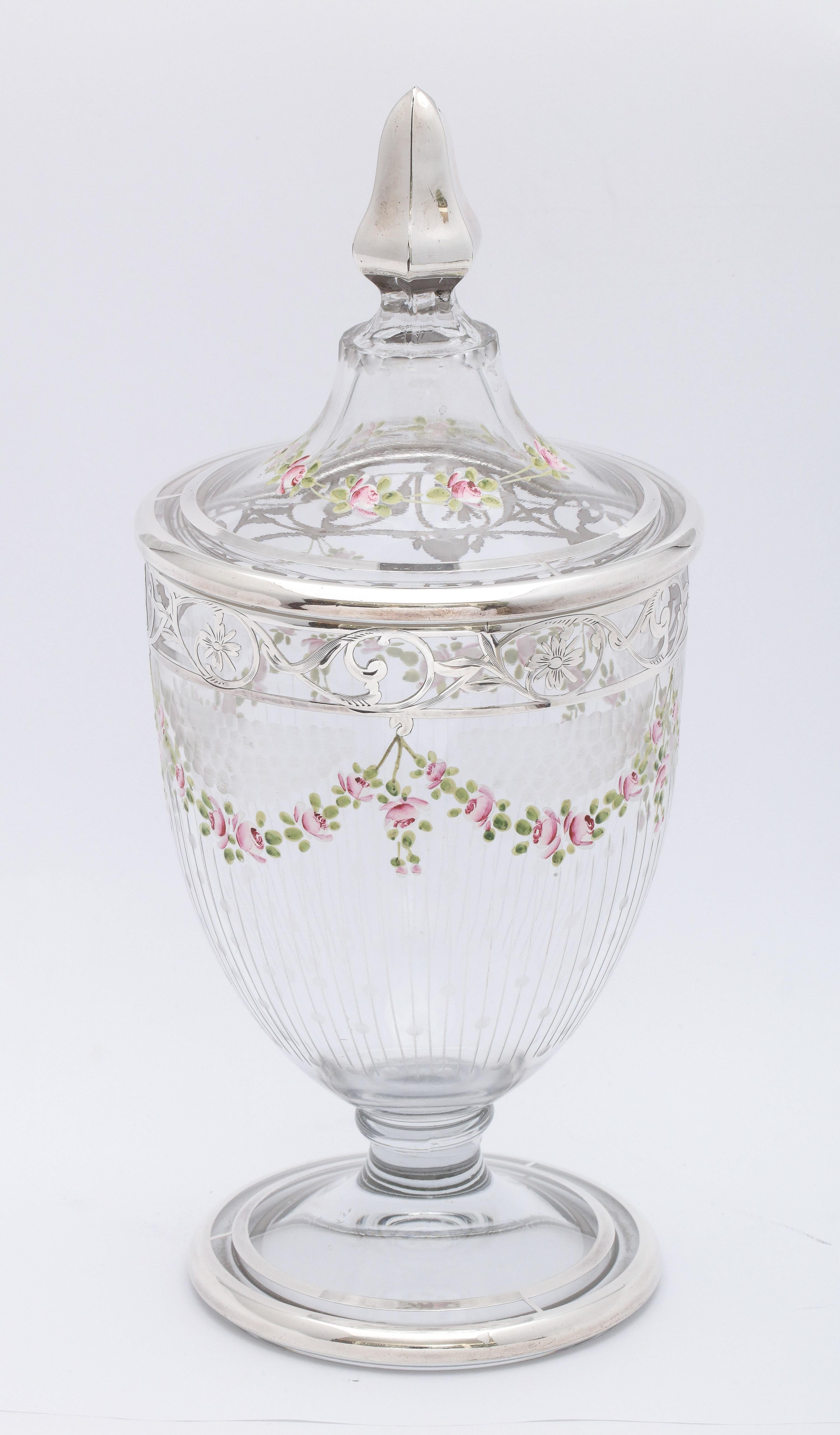 Edwardian Period Sterling Silver-Overlay and Enamel Sweetmeats Jar For Sale 3