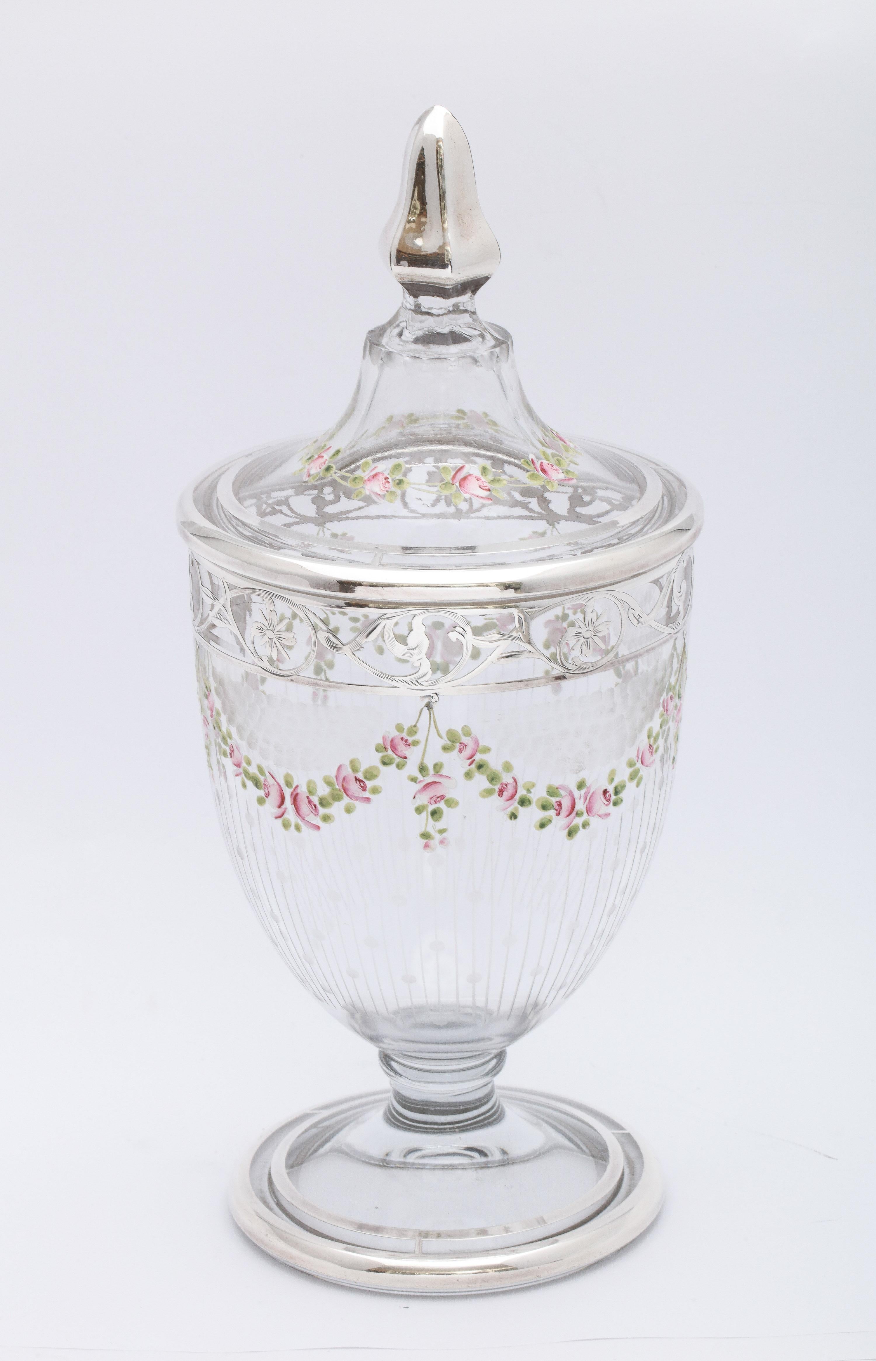 Edwardian Period Sterling Silver-Overlay and Enamel Sweetmeats Jar For Sale 4