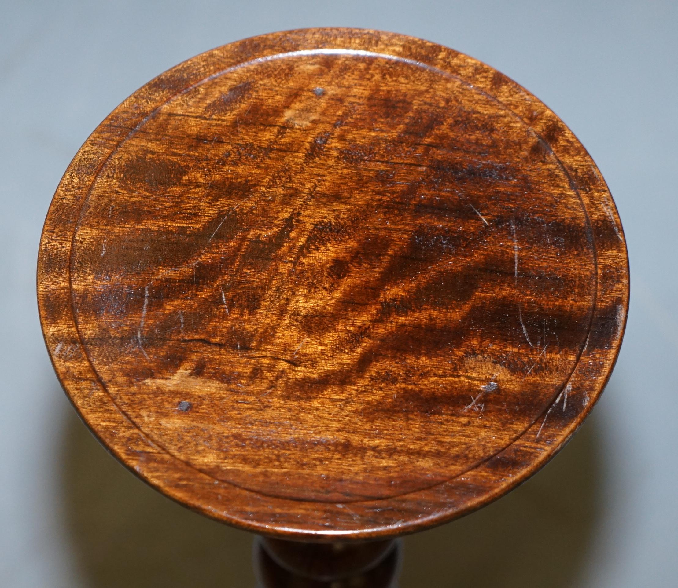 Edwardian Period Tall English Oak Walnut Bobbin Turned Lamp Wine Side End Table 1