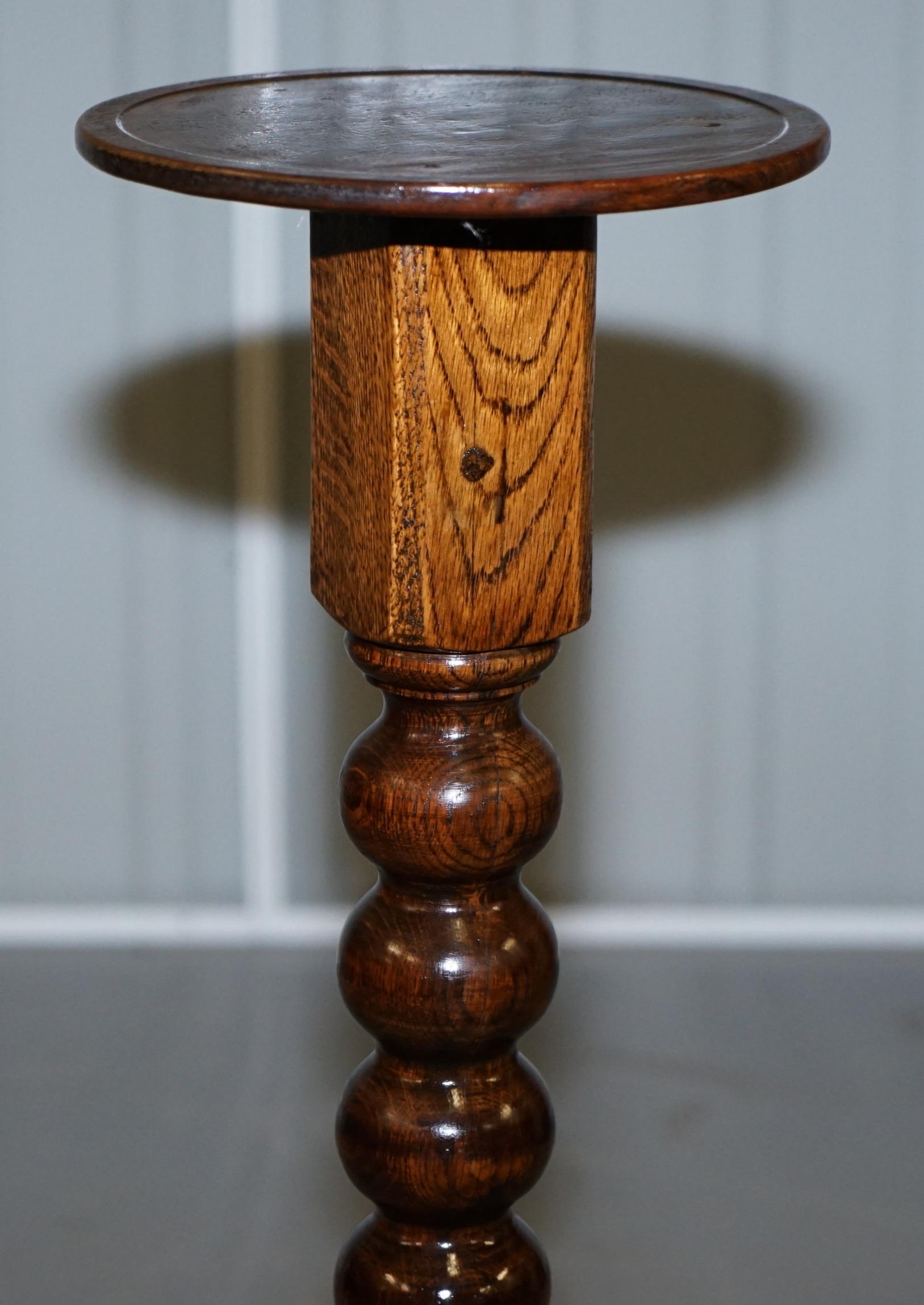 Edwardian Period Tall English Oak Walnut Bobbin Turned Lamp Wine Side End Table 2