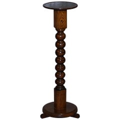 Edwardian Period Tall English Oak Walnut Bobbin Turned Lamp Wine Side End Table