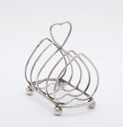 Edwardian Period Unusual Heart-Form Sterling Silver Toast Rack on Ball Feet