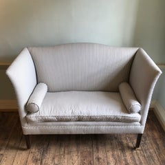 Edwardian Period Wingback Sofa Newly Upholstered in Striped Ticking