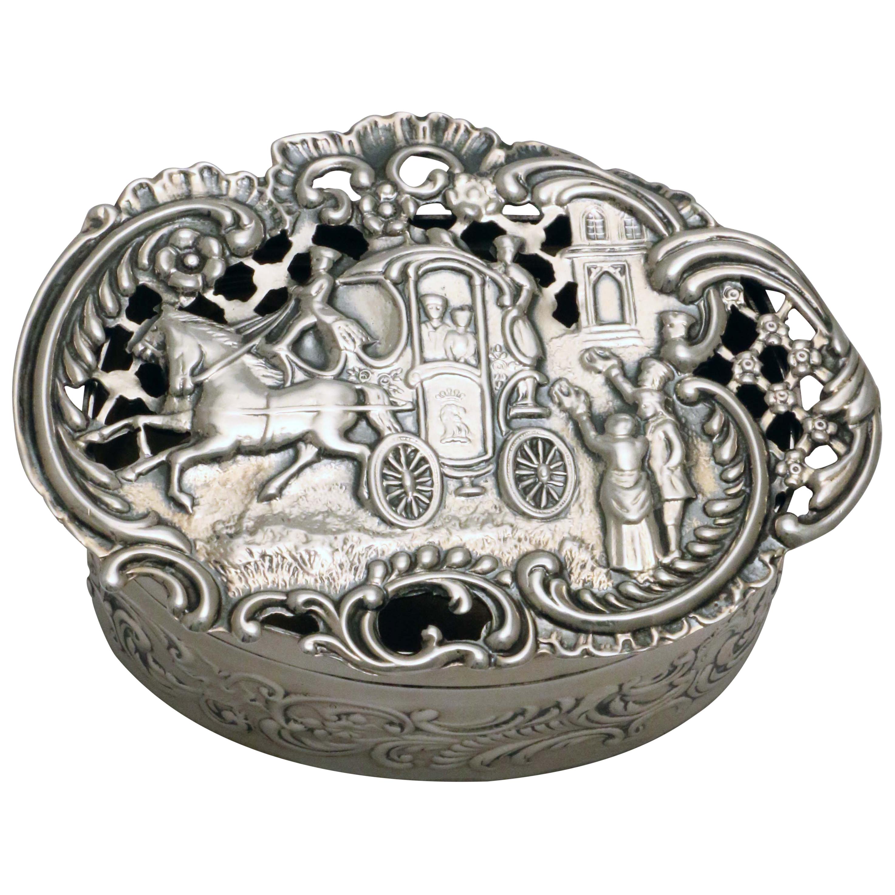 Edwardian Pierced and Repousse Hall Marked Silver  Box For Sale