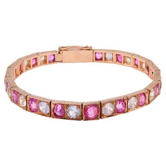 Antique Edwardian Pink and White Sapphire 9k Rose Gold Bracelet