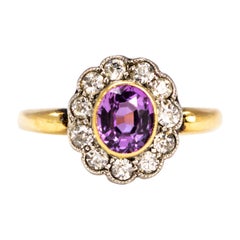 Edwardian Pink Sapphire and Diamond 18 Carat Gold Cluster Ring