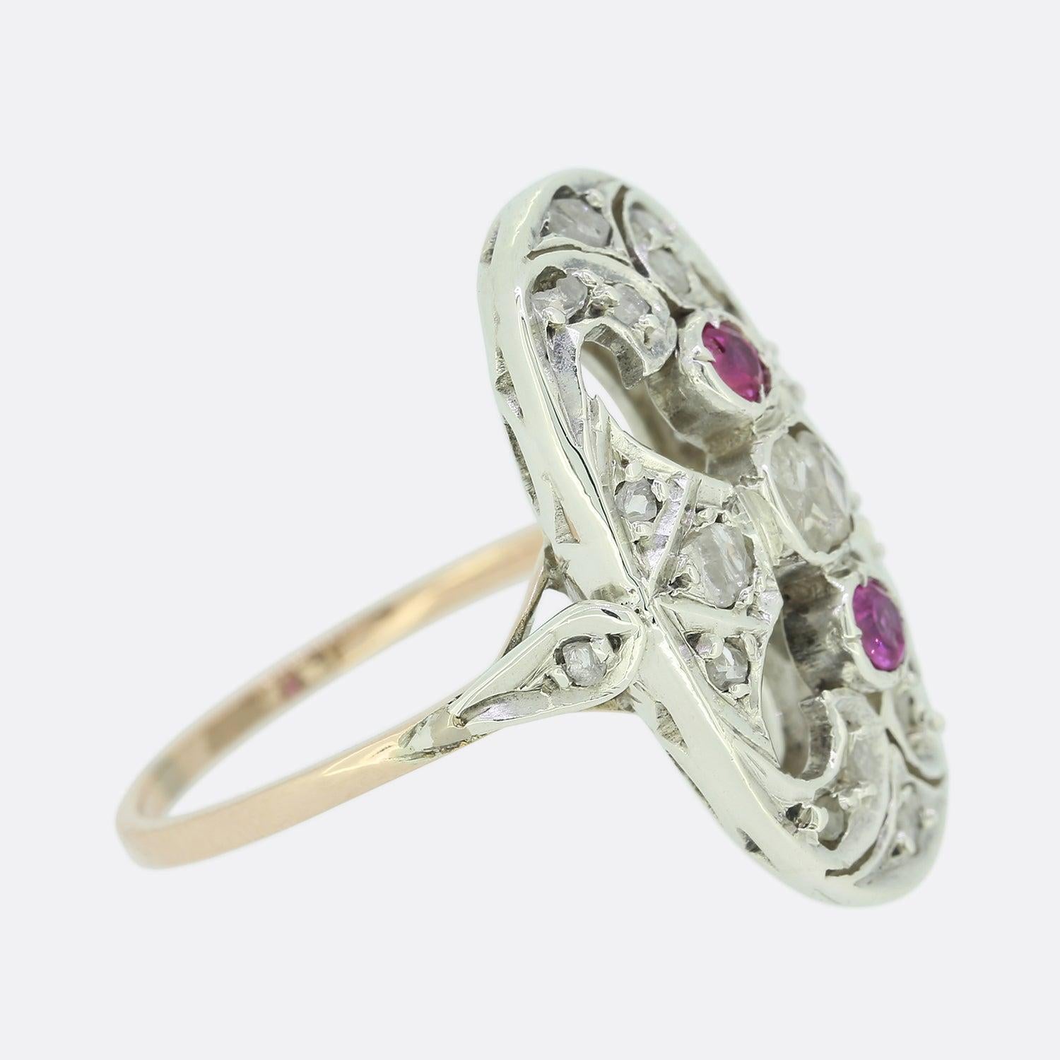 Rose Cut Edwardian Pink Sapphire and Diamond Navette Ring For Sale