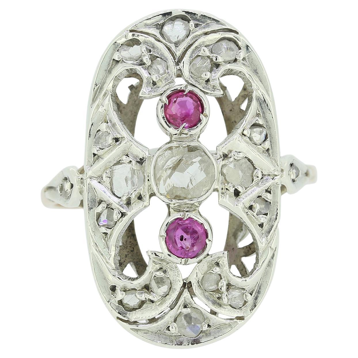 Edwardian Pink Sapphire and Diamond Navette Ring For Sale