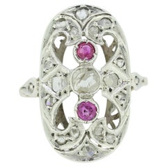 Antique Edwardian Pink Sapphire and Diamond Navette Ring