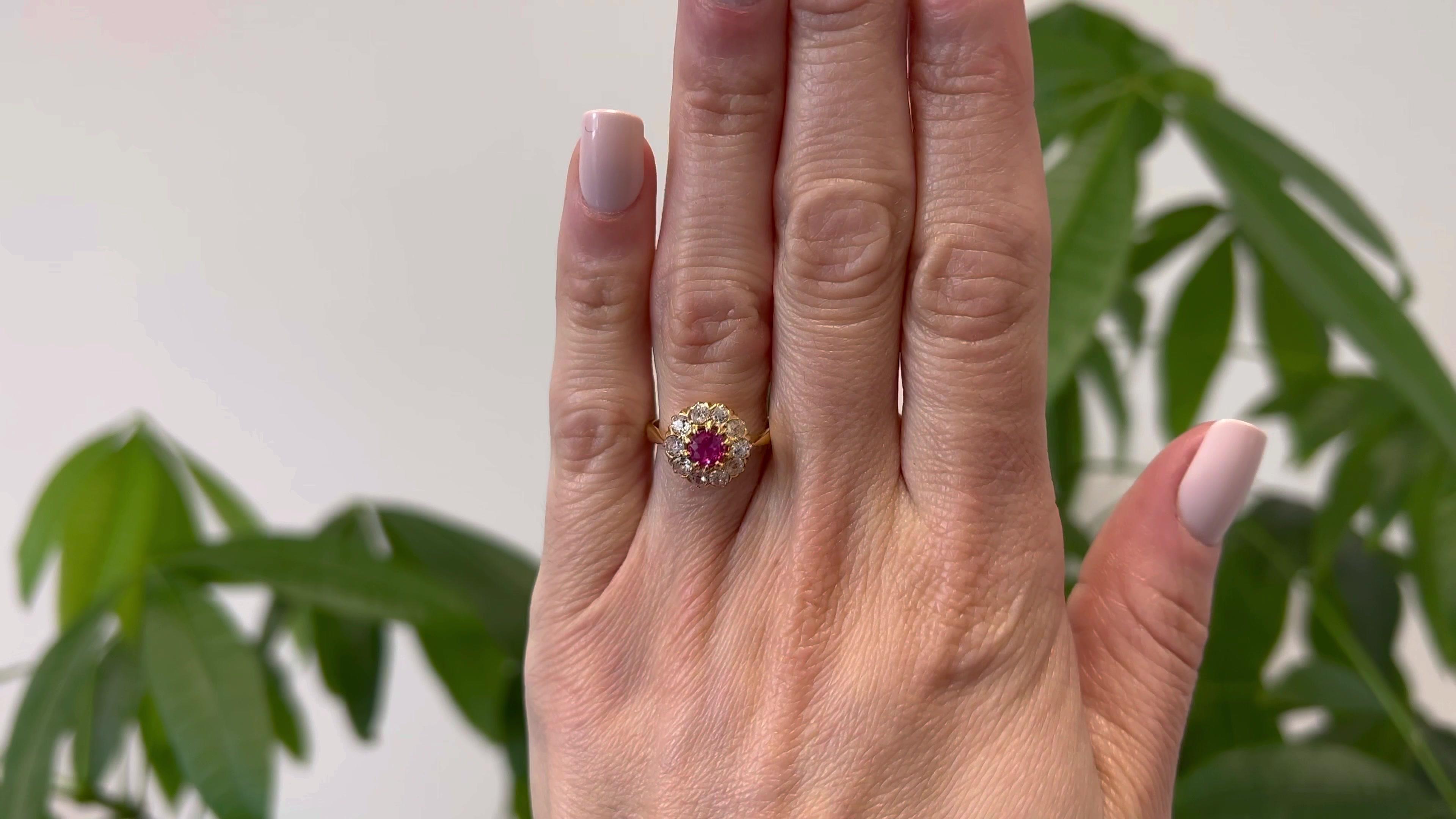 Mixed Cut Edwardian Pink Sapphire Diamond 18k Yellow Gold Cluster Ring