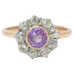 Edwardian Pink Sapphire Diamond Platinum 18 Karat Gold Antique Halo Cluster Ring