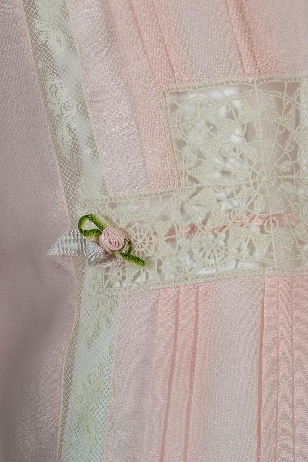 Edwardian Bridal Trousseau Pink Silk Pintuck Step-In Romper Teddy - L, 1910s 2