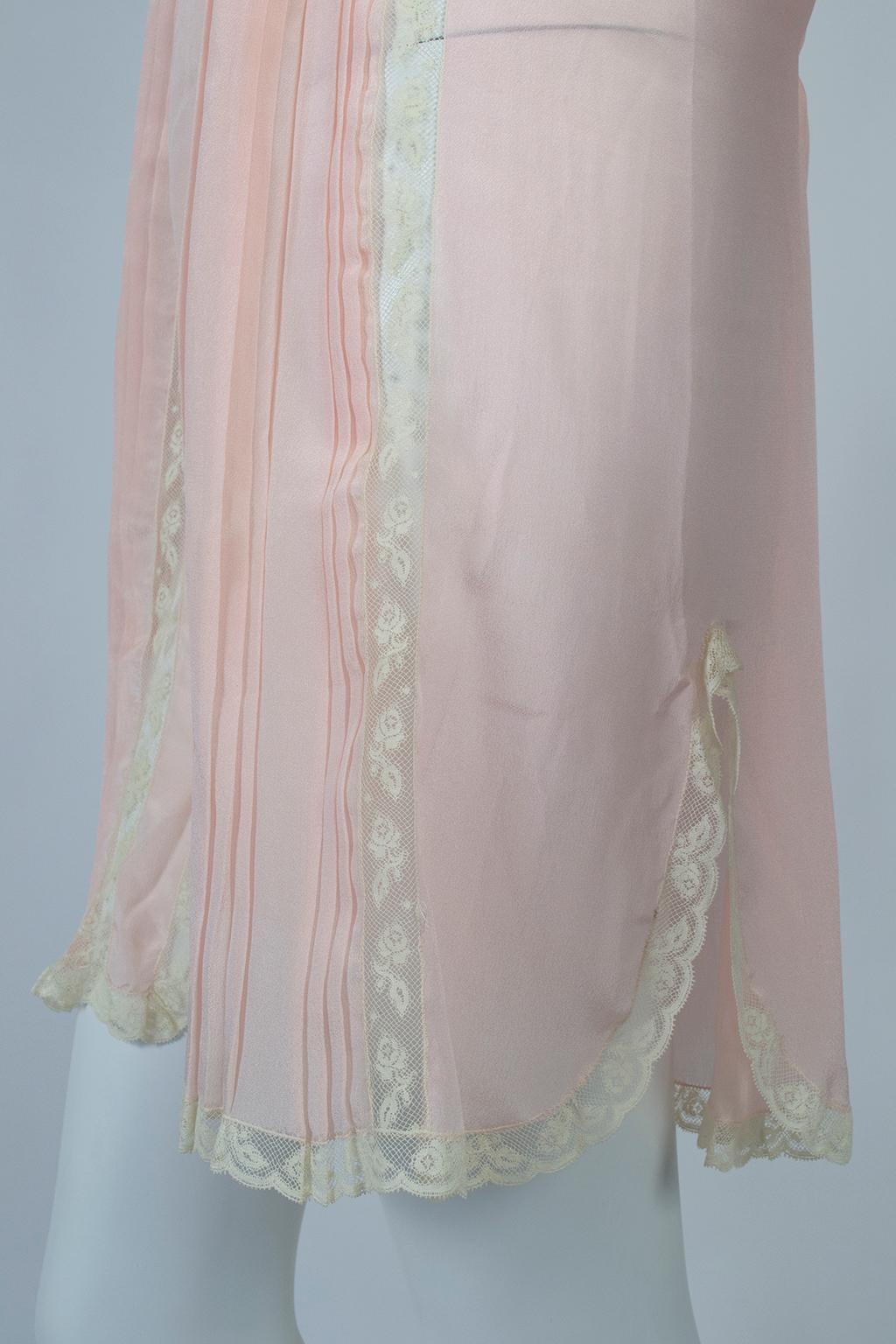 Edwardian Bridal Trousseau Pink Silk Pintuck Step-In Romper Teddy - L, 1910s 3