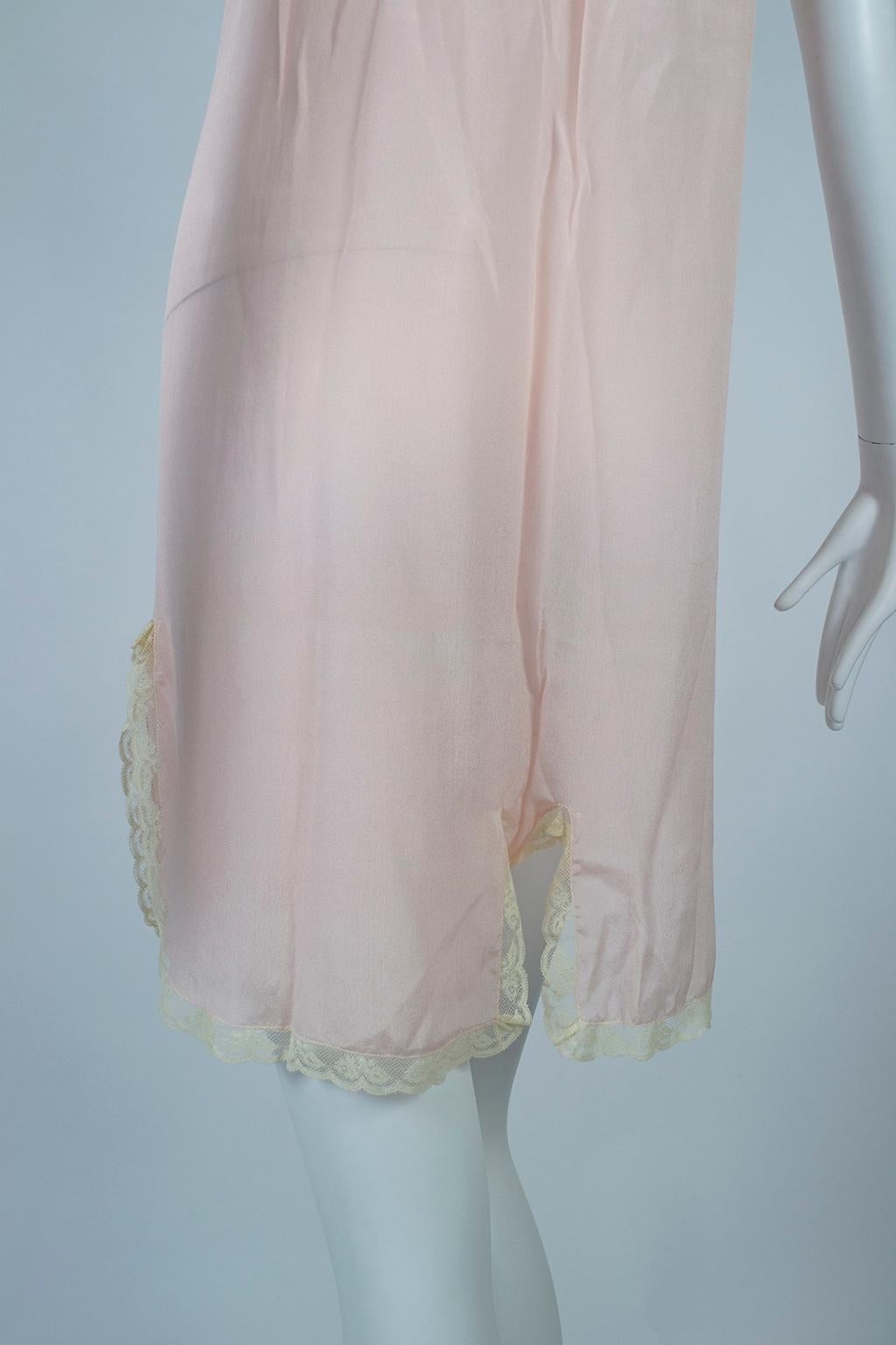 Edwardian Bridal Trousseau Pink Silk Pintuck Step-In Romper Teddy - L, 1910s 5