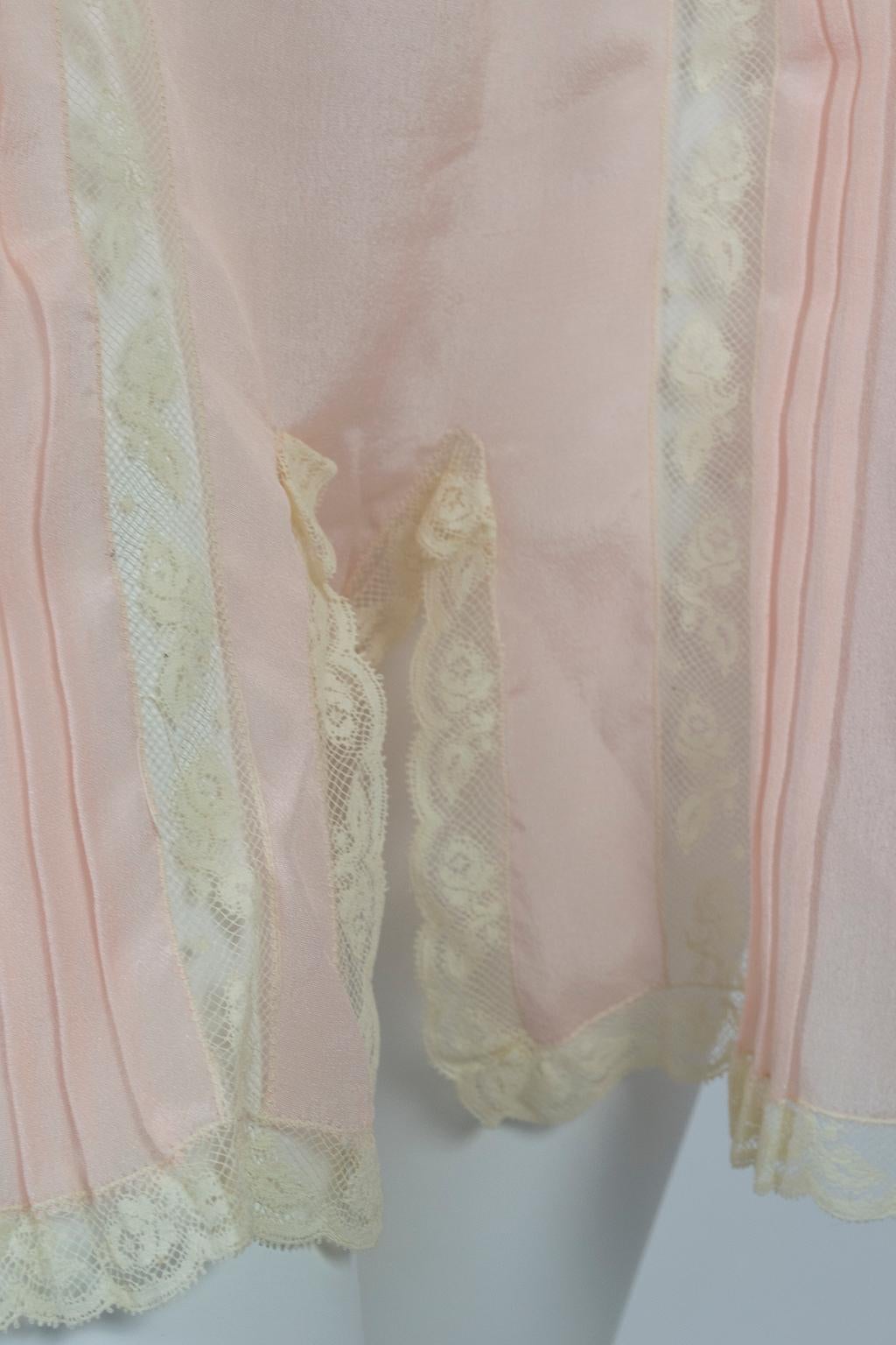 Edwardian Bridal Trousseau Pink Silk Pintuck Step-In Romper Teddy - L, 1910s 6